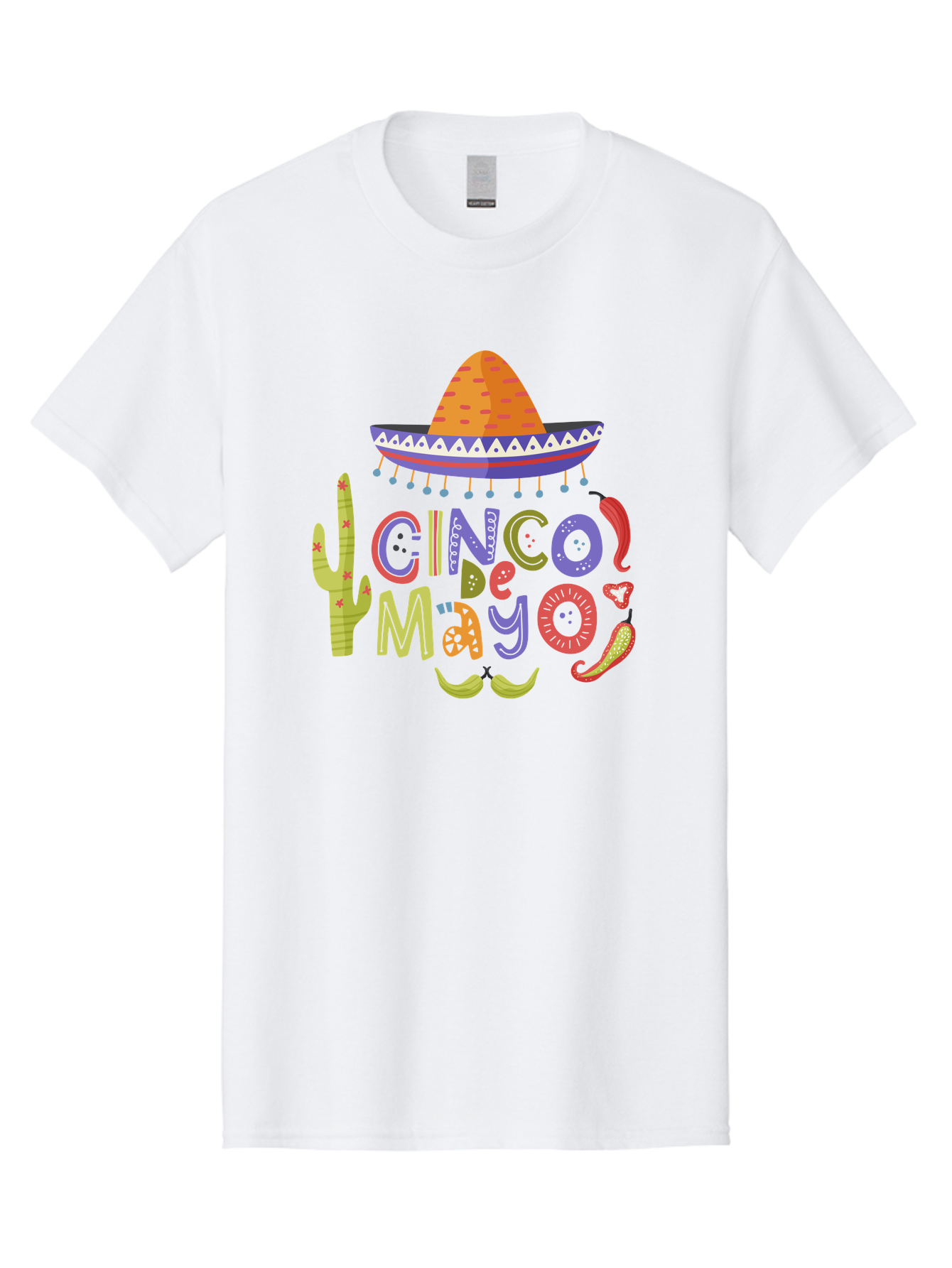 Cinco-De-Mayo-2 Men'S Graphic Tee, 100% Cotton, Comfortable Casual Summer Wear, Machine Washable, Cinco De Mayo, Mexican Holiday, Festive Celebration, Colorful Sombrero, Cactus, Chili Peppers, Vibrant Colors, Fiesta Theme, Party Decoration, - Aaa234