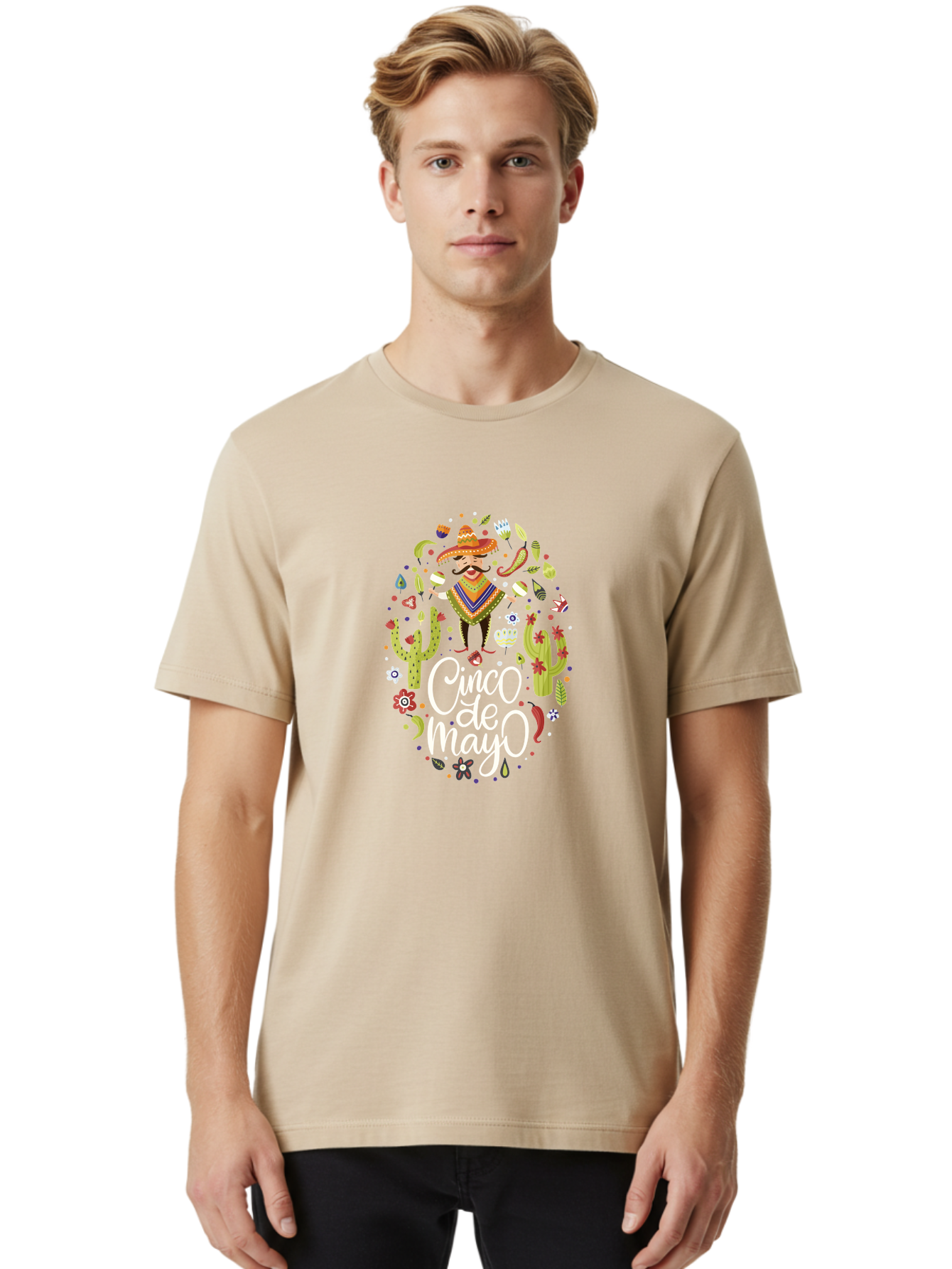 Cinco-De-Mayo-3 Men'S Graphic Tee, 100% Cotton, Comfortable Casual Summer Wear, Machine Washable, Mexican Fiesta, Cultural Celebration, Vibrant Colors, Mariachi Man, Cacti, Flowers, Festive Decorations, Traditional Attire, Party Atmosphere, - Aaa235