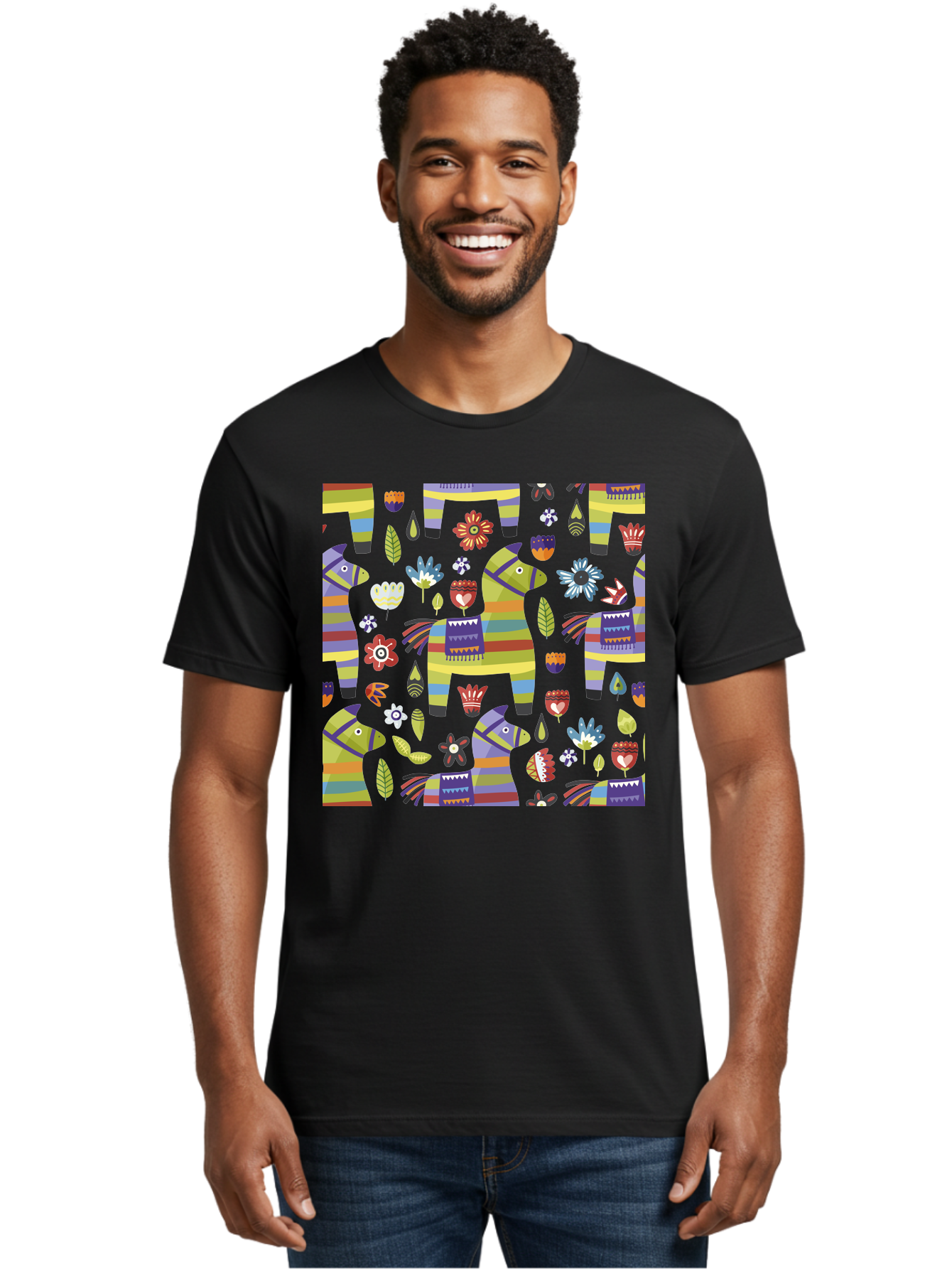 Colorful-Pattern Men'S Graphic Tee, 100% Cotton, Comfortable Casual Summer Wear, Machine Washable, Colorful Fish Pattern, Vibrant Flowers, Playful Design, Striped Elements, Whimsical Shapes, Abstract Art - Aaa241