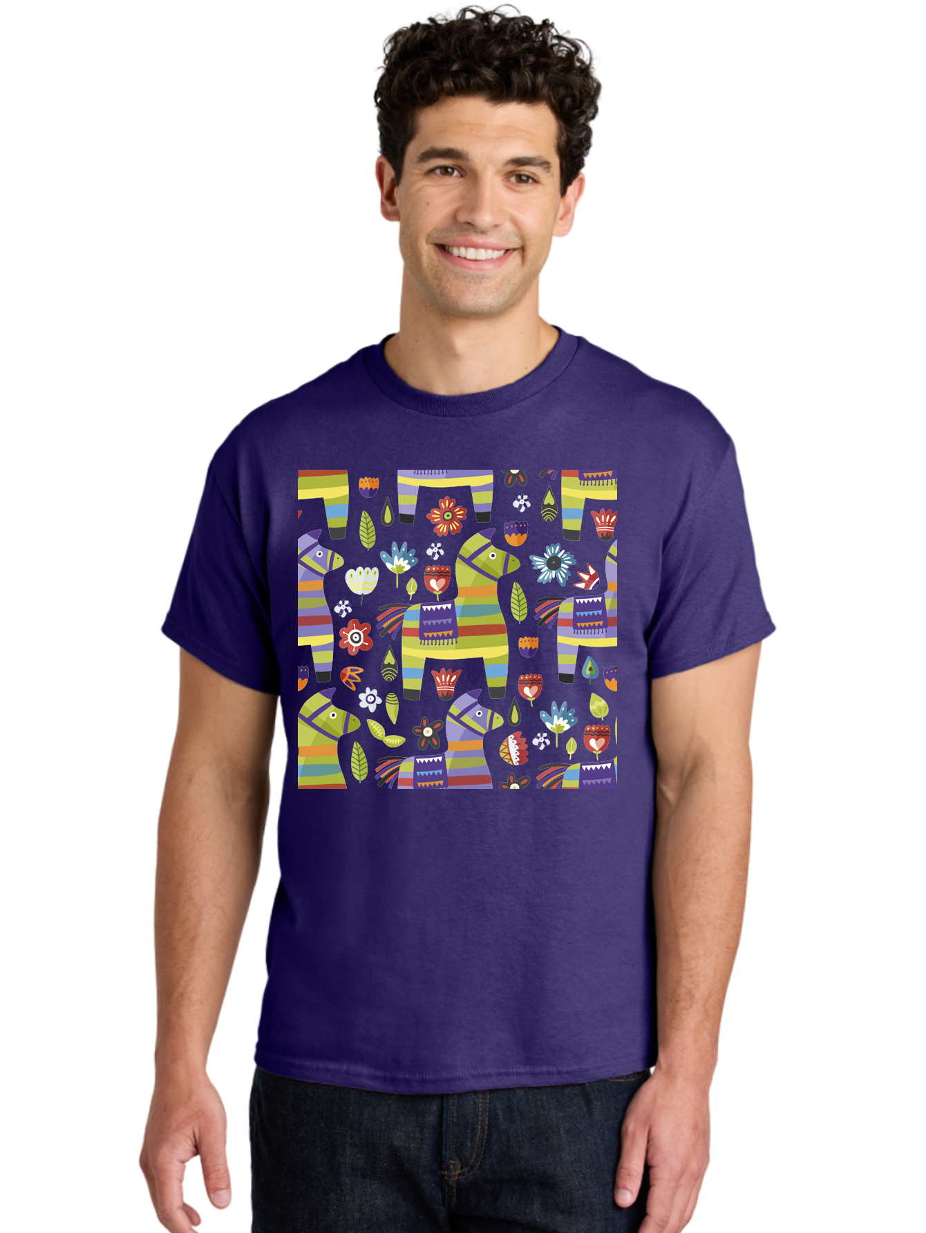 Colorful-Pattern Men'S Graphic Tee, 100% Cotton, Comfortable Casual Summer Wear, Machine Washable, Colorful Fish Pattern, Vibrant Flowers, Playful Design, Striped Elements, Whimsical Shapes, Abstract Art - Aaa241