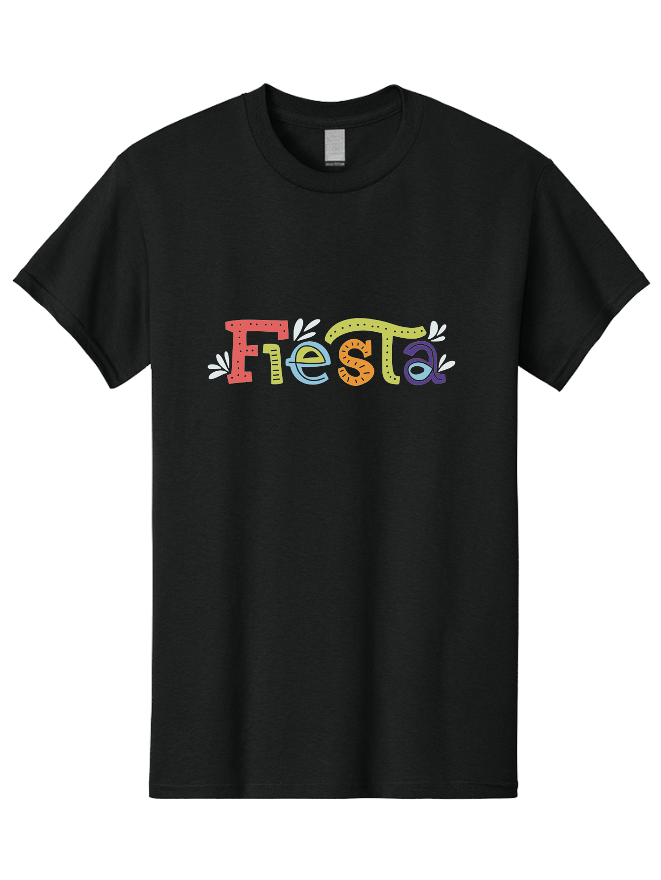 Fiesta-1 Men'S Graphic Tee, 100% Cotton, Comfortable Casual Summer Wear, Machine Washable, Vibrant Lettering, Colorful Text, Fiesta Theme, Festive Design, Celebration Graphics, Party Decoration, Multicolored Font, Decorative Leaves - Aaa243
