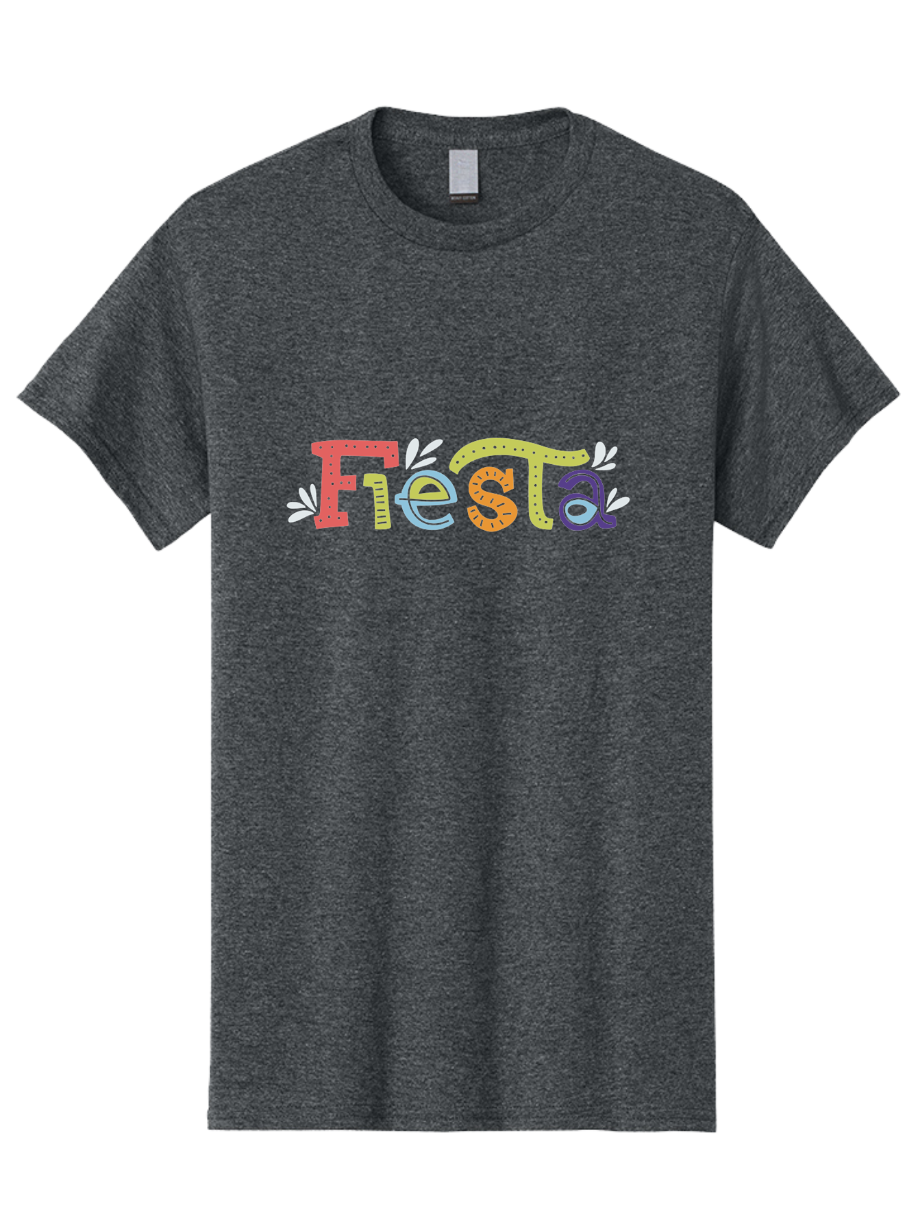 Fiesta-1 Men'S Graphic Tee, 100% Cotton, Comfortable Casual Summer Wear, Machine Washable, Vibrant Lettering, Colorful Text, Fiesta Theme, Festive Design, Celebration Graphics, Party Decoration, Multicolored Font, Decorative Leaves - Aaa243