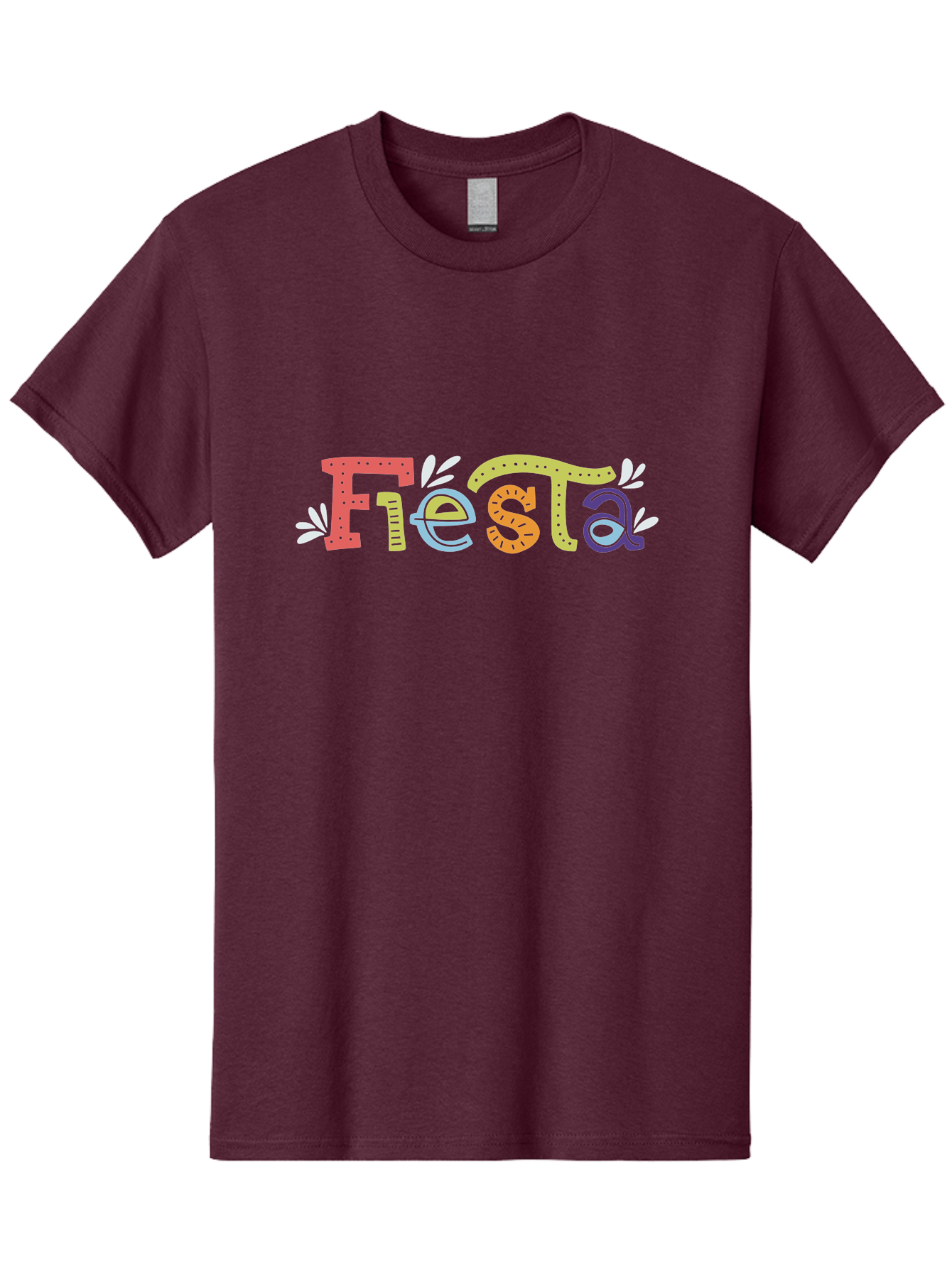Fiesta-1 Men'S Graphic Tee, 100% Cotton, Comfortable Casual Summer Wear, Machine Washable, Vibrant Lettering, Colorful Text, Fiesta Theme, Festive Design, Celebration Graphics, Party Decoration, Multicolored Font, Decorative Leaves - Aaa243