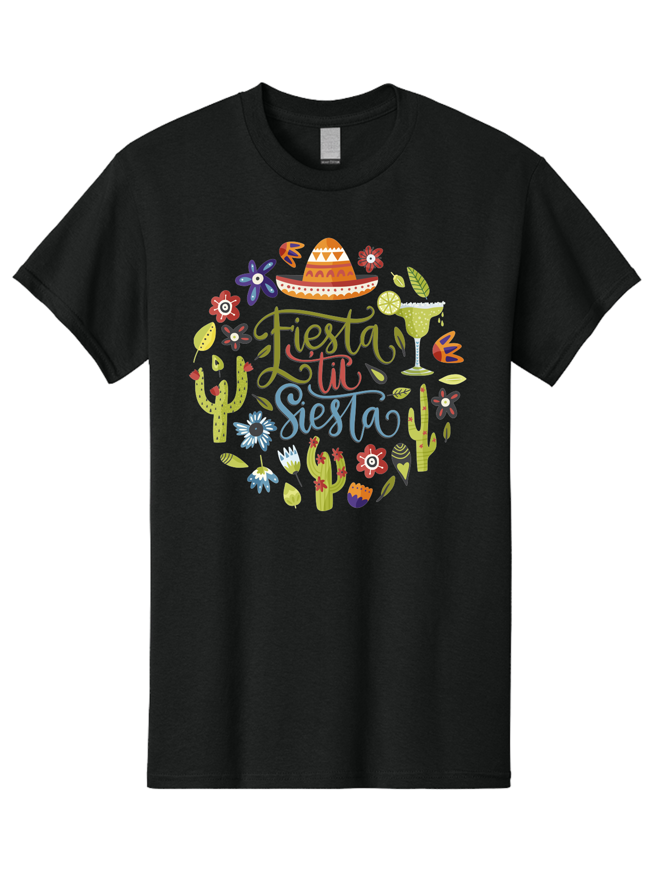 Fiesta-Till-Siesta Men'S Graphic Tee, 100% Cotton, Comfortable Casual Summer Wear, Machine Washable, Fiesta, Siesta, Colorful Flowers, Cacti, Sombrero, Margarita Glass, Margarita, Party, Celebration, Mexican Culture, Vibrant Colors, - Aaa247