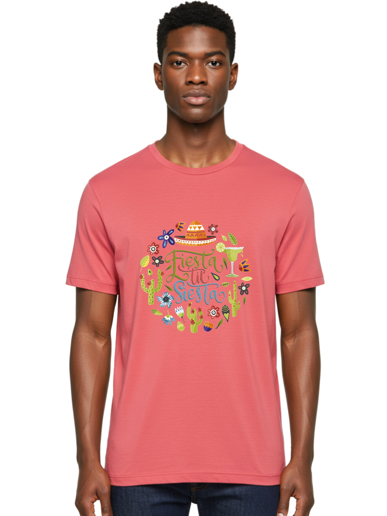 Fiesta-Till-Siesta Men'S Graphic Tee, 100% Cotton, Comfortable Casual Summer Wear, Machine Washable, Fiesta, Siesta, Colorful Flowers, Cacti, Sombrero, Margarita Glass, Margarita, Party, Celebration, Mexican Culture, Vibrant Colors, - Aaa247