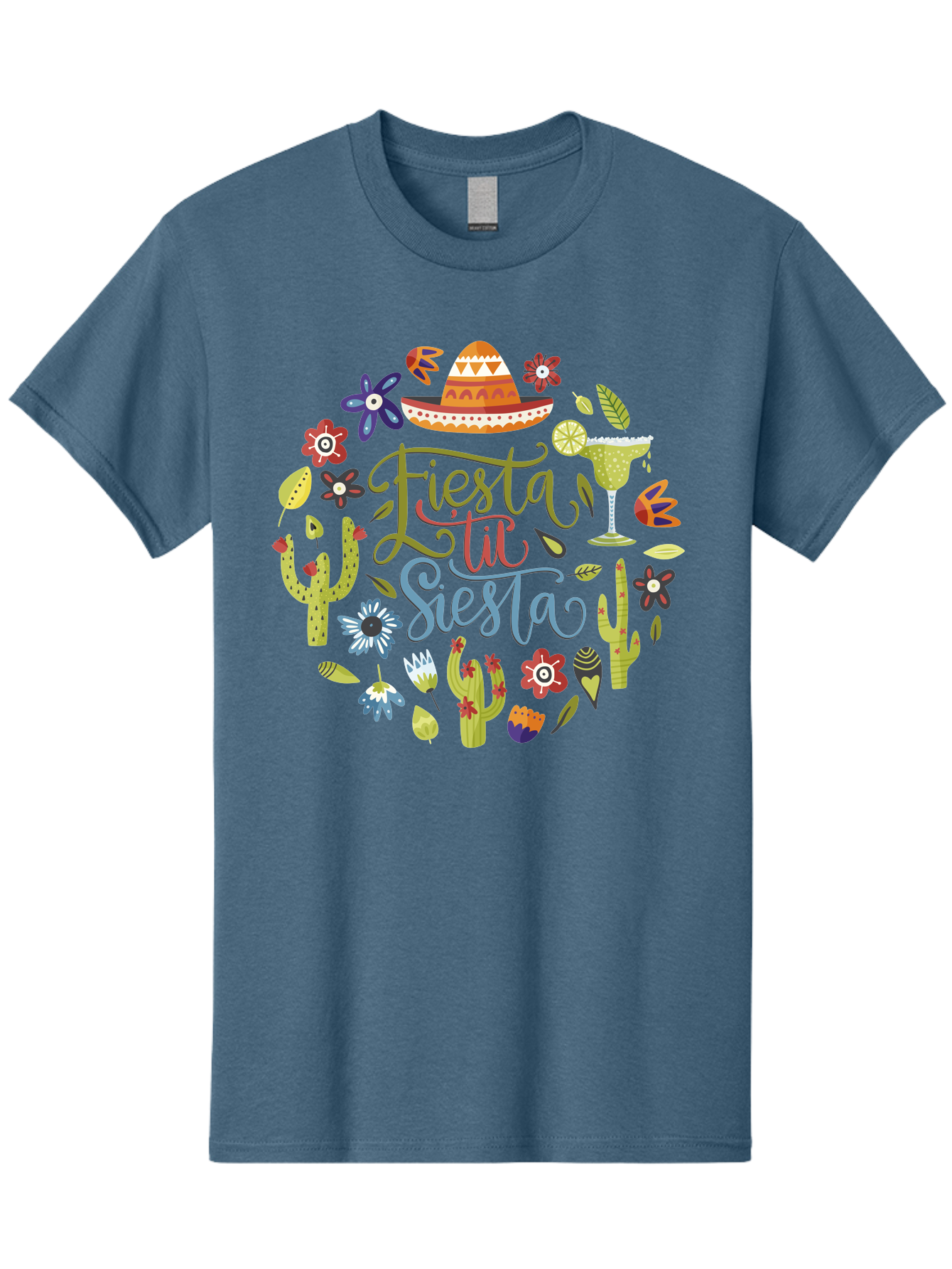 Fiesta-Till-Siesta Men'S Graphic Tee, 100% Cotton, Comfortable Casual Summer Wear, Machine Washable, Fiesta, Siesta, Colorful Flowers, Cacti, Sombrero, Margarita Glass, Margarita, Party, Celebration, Mexican Culture, Vibrant Colors, - Aaa247