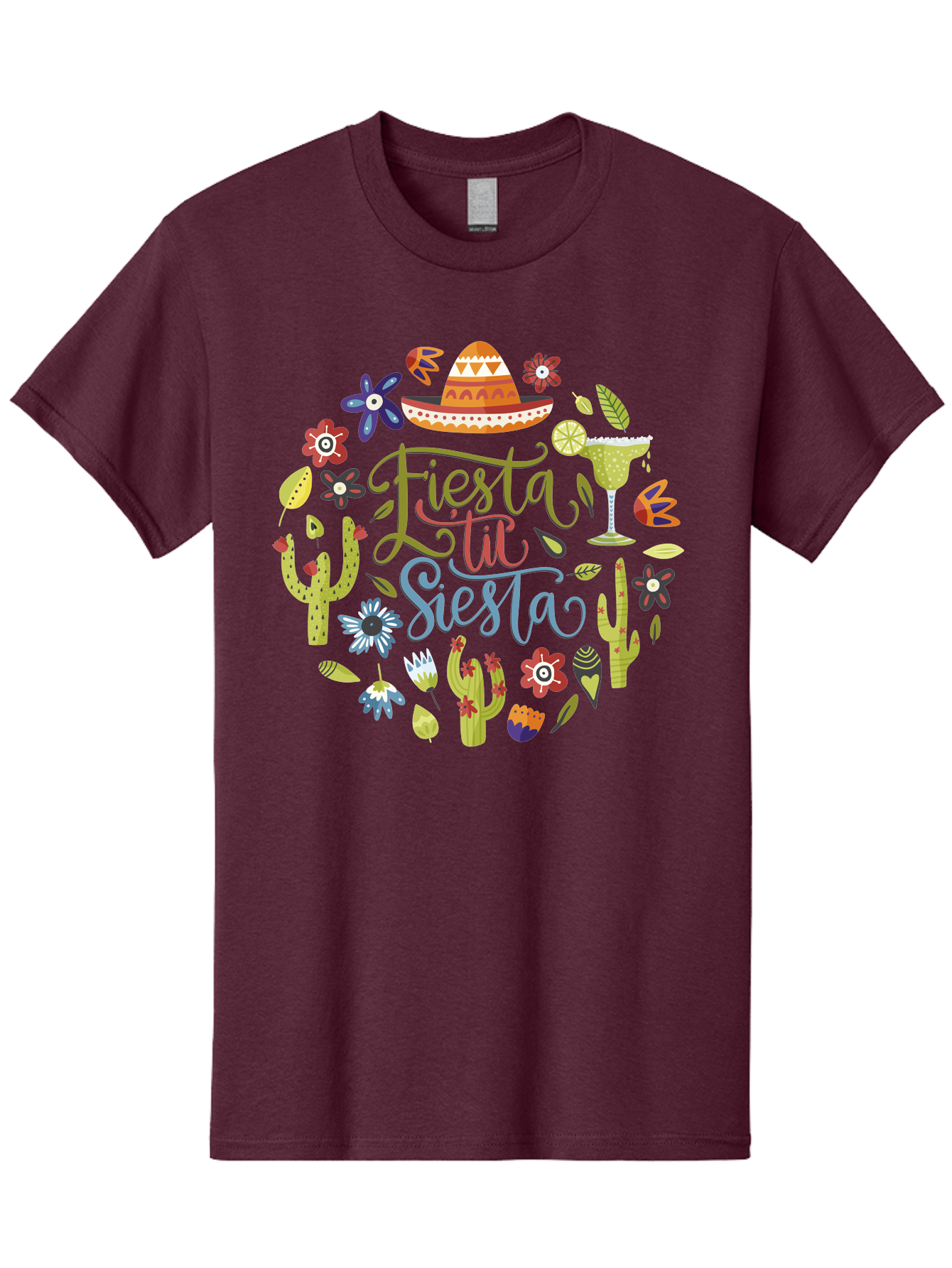 Fiesta-Till-Siesta Men'S Graphic Tee, 100% Cotton, Comfortable Casual Summer Wear, Machine Washable, Fiesta, Siesta, Colorful Flowers, Cacti, Sombrero, Margarita Glass, Margarita, Party, Celebration, Mexican Culture, Vibrant Colors, - Aaa247