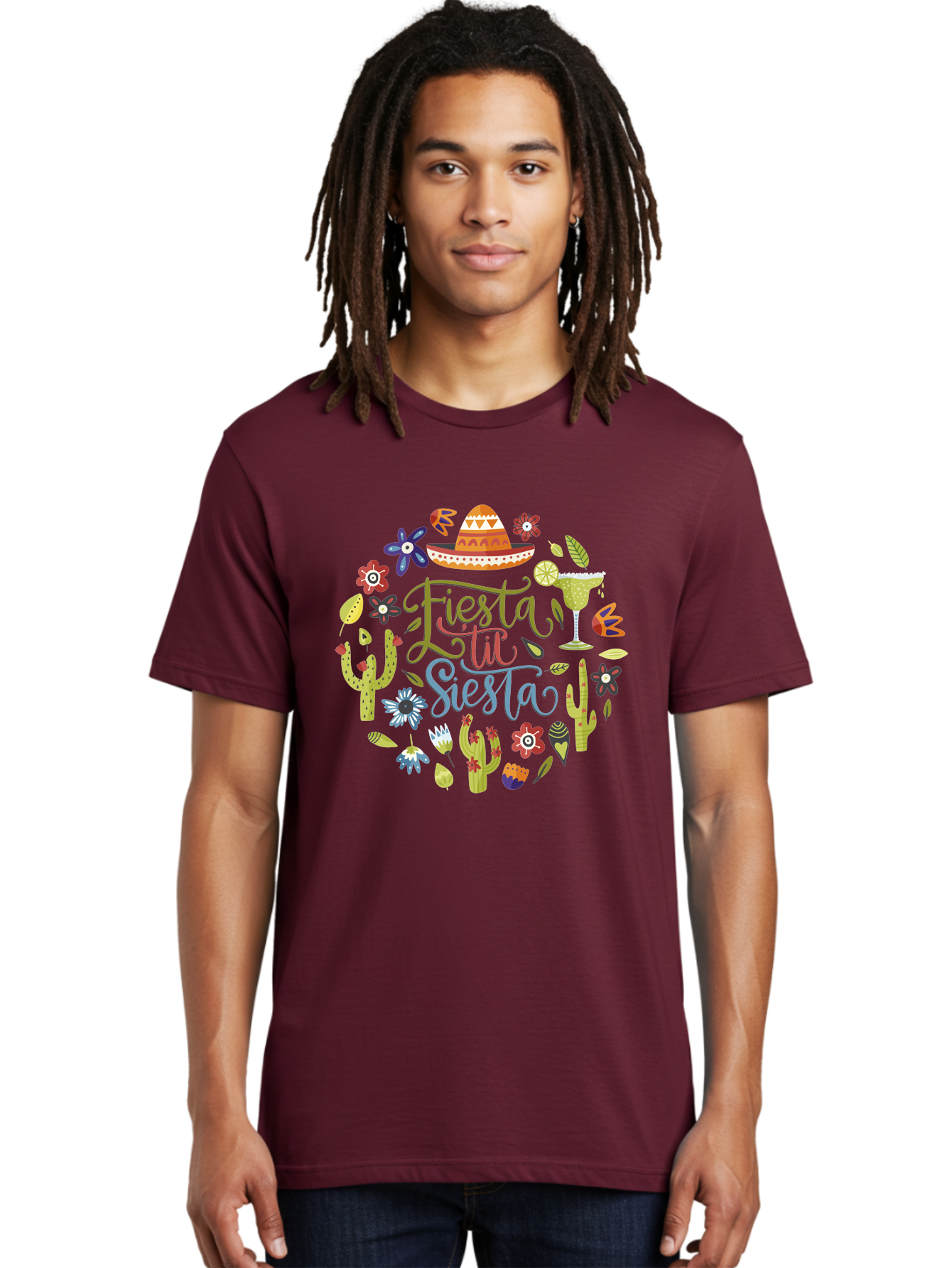 Fiesta-Till-Siesta Men'S Graphic Tee, 100% Cotton, Comfortable Casual Summer Wear, Machine Washable, Fiesta, Siesta, Colorful Flowers, Cacti, Sombrero, Margarita Glass, Margarita, Party, Celebration, Mexican Culture, Vibrant Colors, - Aaa247