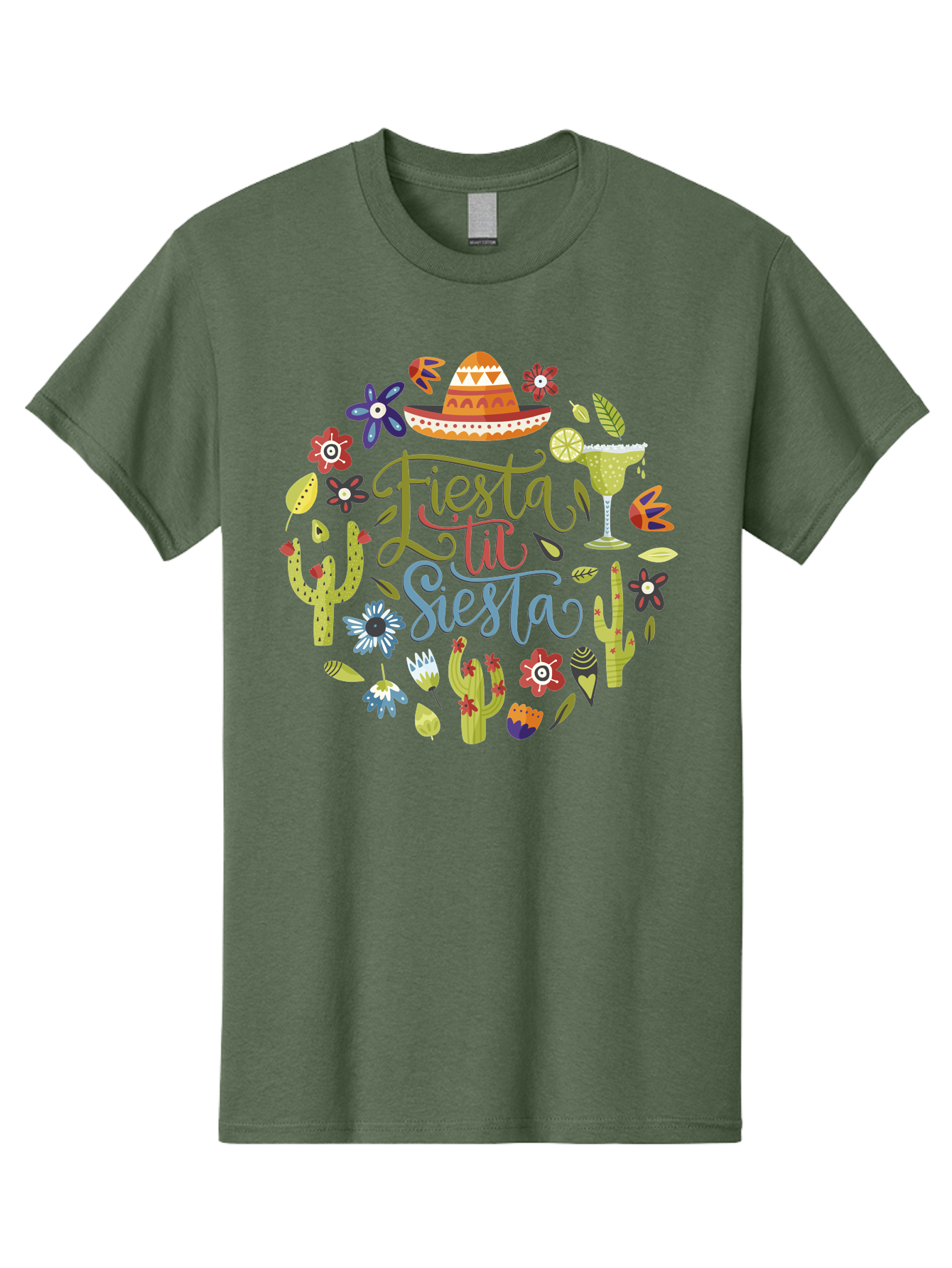 Fiesta-Till-Siesta Men'S Graphic Tee, 100% Cotton, Comfortable Casual Summer Wear, Machine Washable, Fiesta, Siesta, Colorful Flowers, Cacti, Sombrero, Margarita Glass, Margarita, Party, Celebration, Mexican Culture, Vibrant Colors, - Aaa247