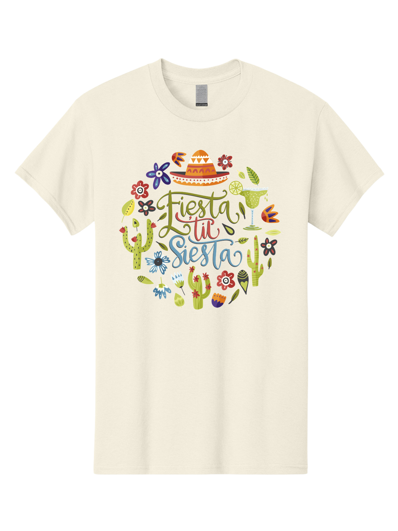 Fiesta-Till-Siesta Men'S Graphic Tee, 100% Cotton, Comfortable Casual Summer Wear, Machine Washable, Fiesta, Siesta, Colorful Flowers, Cacti, Sombrero, Margarita Glass, Margarita, Party, Celebration, Mexican Culture, Vibrant Colors, - Aaa247
