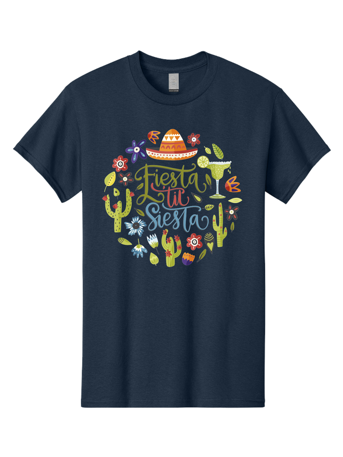 Fiesta-Till-Siesta Men'S Graphic Tee, 100% Cotton, Comfortable Casual Summer Wear, Machine Washable, Fiesta, Siesta, Colorful Flowers, Cacti, Sombrero, Margarita Glass, Margarita, Party, Celebration, Mexican Culture, Vibrant Colors, - Aaa247