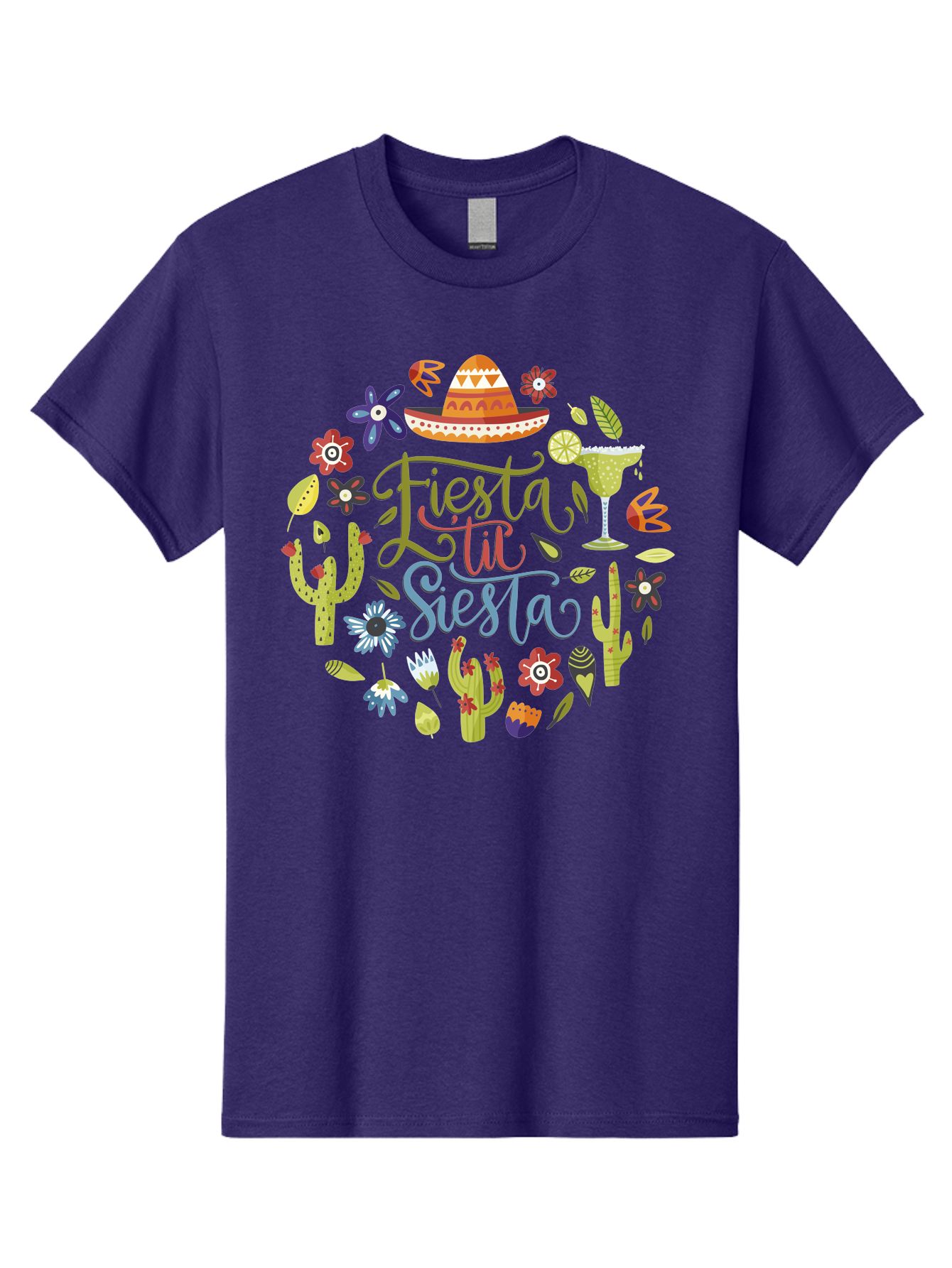 Fiesta-Till-Siesta Men'S Graphic Tee, 100% Cotton, Comfortable Casual Summer Wear, Machine Washable, Fiesta, Siesta, Colorful Flowers, Cacti, Sombrero, Margarita Glass, Margarita, Party, Celebration, Mexican Culture, Vibrant Colors, - Aaa247