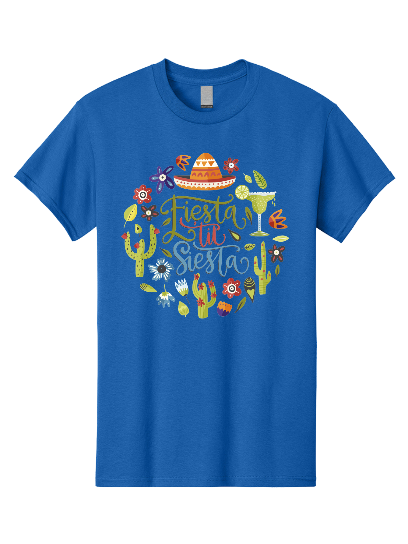 Fiesta-Till-Siesta Men'S Graphic Tee, 100% Cotton, Comfortable Casual Summer Wear, Machine Washable, Fiesta, Siesta, Colorful Flowers, Cacti, Sombrero, Margarita Glass, Margarita, Party, Celebration, Mexican Culture, Vibrant Colors, - Aaa247