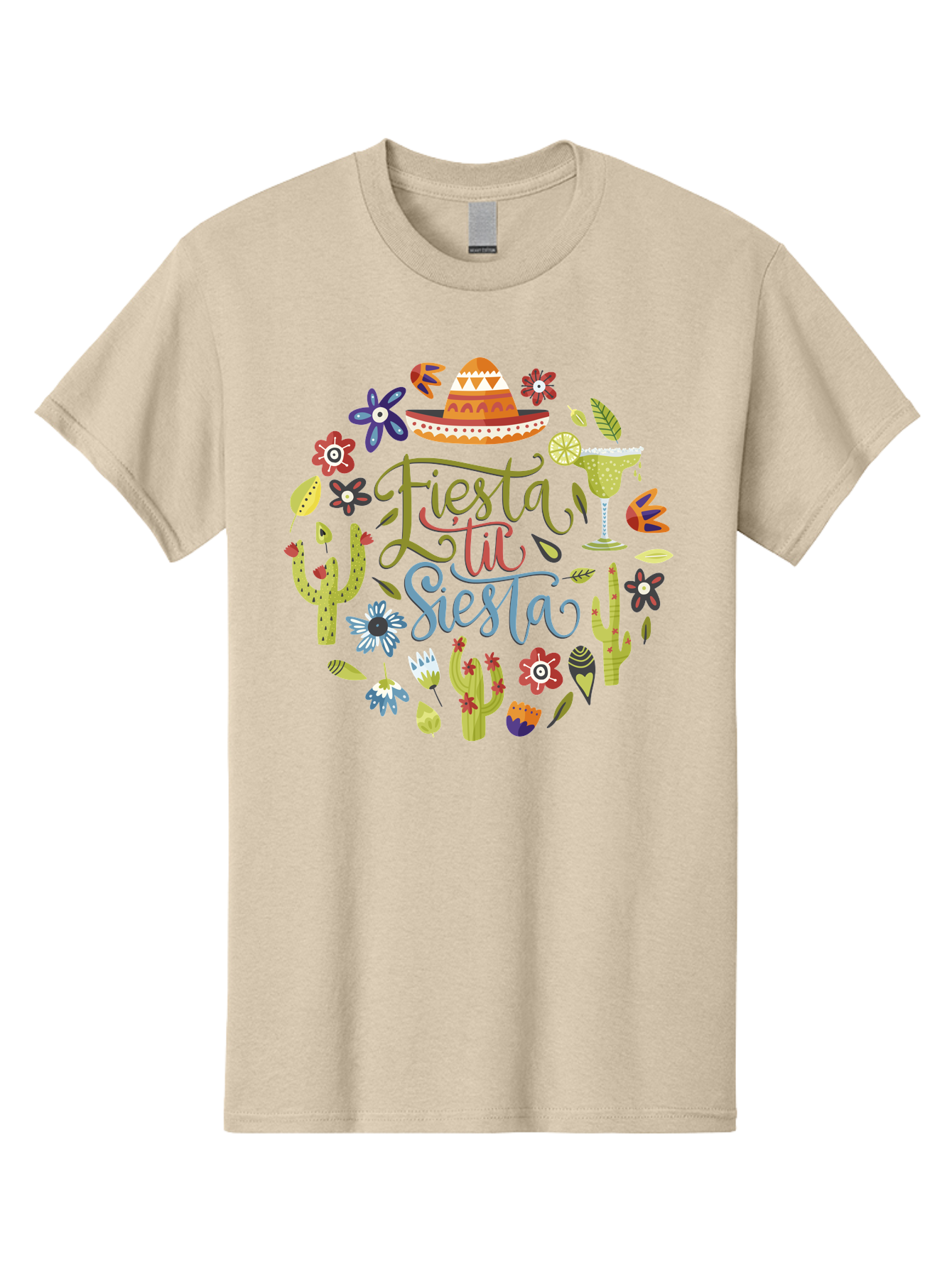 Fiesta-Till-Siesta Men'S Graphic Tee, 100% Cotton, Comfortable Casual Summer Wear, Machine Washable, Fiesta, Siesta, Colorful Flowers, Cacti, Sombrero, Margarita Glass, Margarita, Party, Celebration, Mexican Culture, Vibrant Colors, - Aaa247
