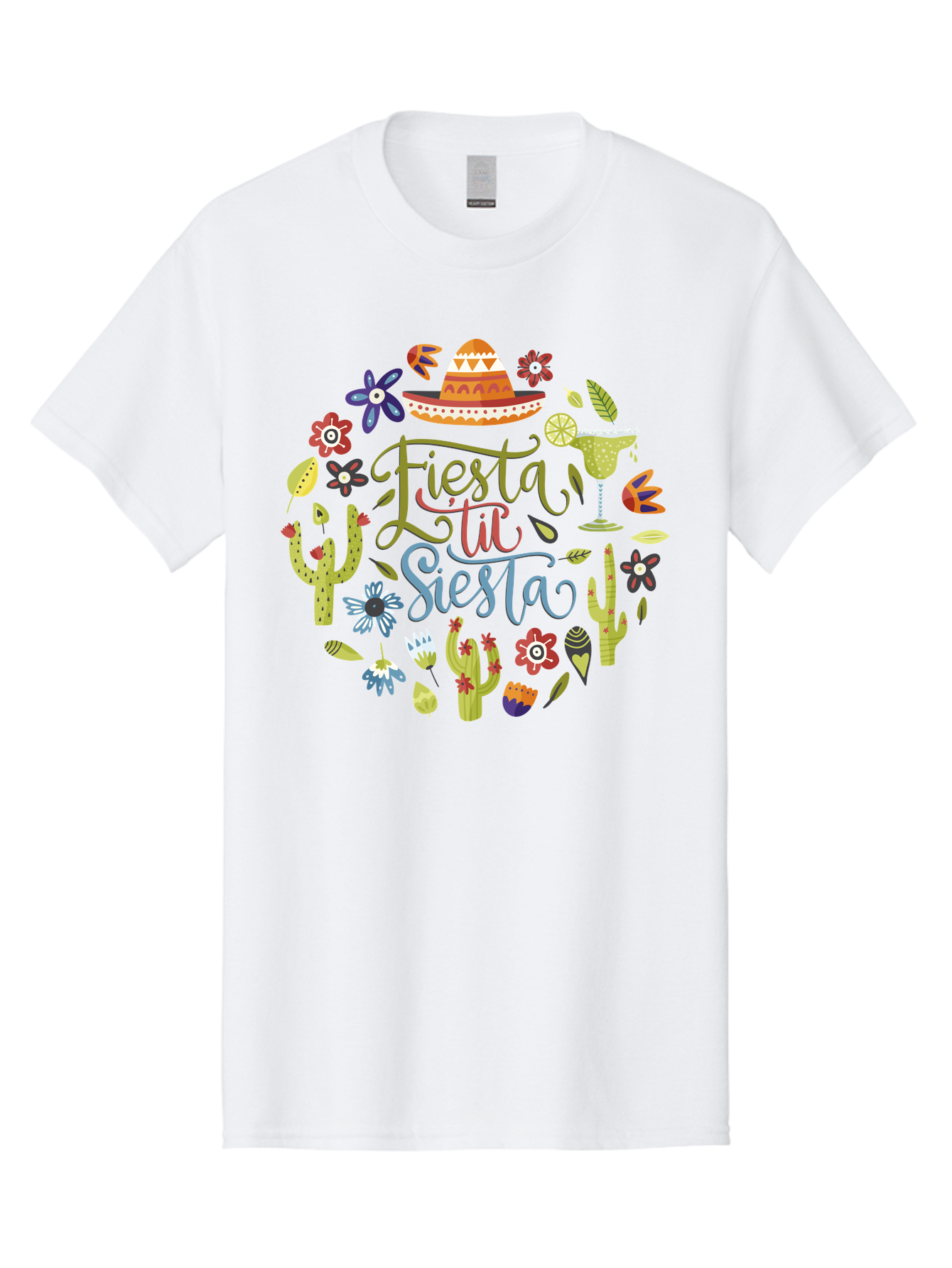 Fiesta-Till-Siesta Men'S Graphic Tee, 100% Cotton, Comfortable Casual Summer Wear, Machine Washable, Fiesta, Siesta, Colorful Flowers, Cacti, Sombrero, Margarita Glass, Margarita, Party, Celebration, Mexican Culture, Vibrant Colors, - Aaa247