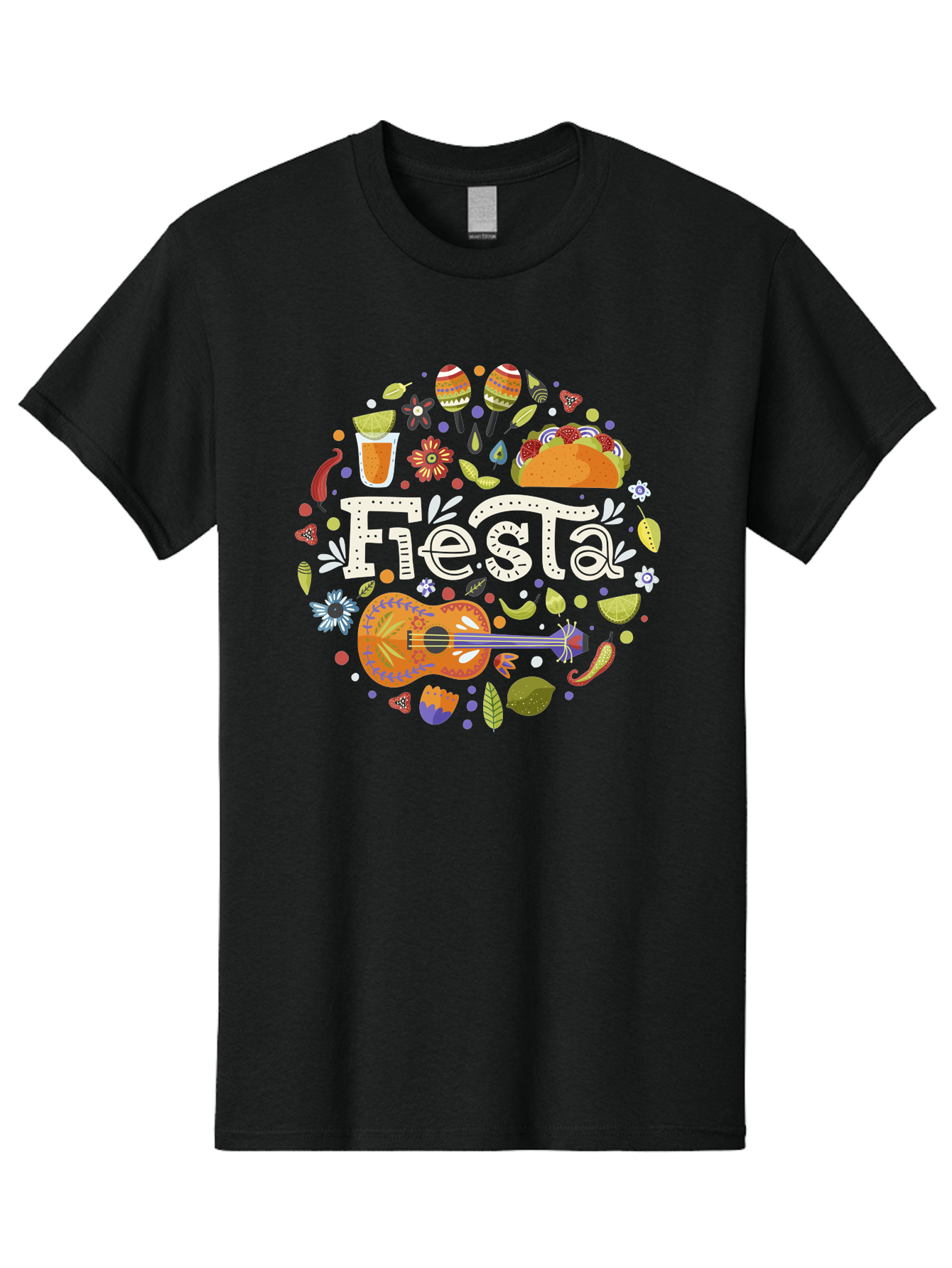 Fiesta Men'S Graphic Tee, 100% Cotton, Comfortable Casual Summer Wear, Machine Washable, Latin American Party, Festive Celebration, Traditional Food, Folk Music, Vibrant Culture, Colorful Flowers, Lively Atmosphere, Dance And Music, - Aaa249