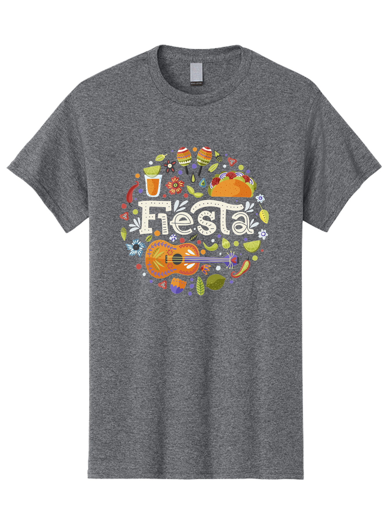 Fiesta Men'S Graphic Tee, 100% Cotton, Comfortable Casual Summer Wear, Machine Washable, Latin American Party, Festive Celebration, Traditional Food, Folk Music, Vibrant Culture, Colorful Flowers, Lively Atmosphere, Dance And Music, - Aaa249