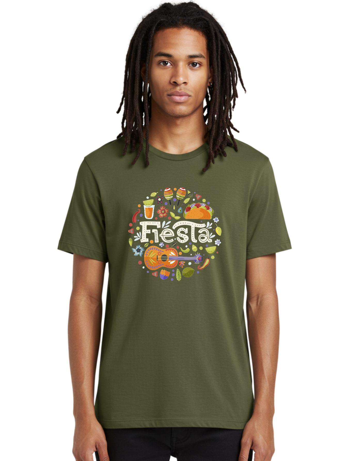 Fiesta Men'S Graphic Tee, 100% Cotton, Comfortable Casual Summer Wear, Machine Washable, Latin American Party, Festive Celebration, Traditional Food, Folk Music, Vibrant Culture, Colorful Flowers, Lively Atmosphere, Dance And Music, - Aaa249