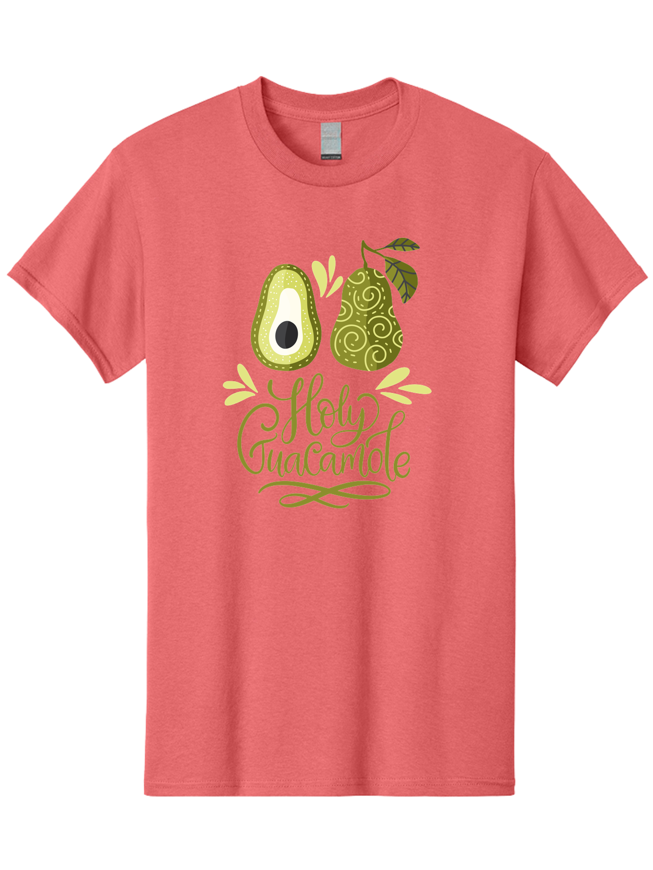 Holy-Guacamole Men'S Graphic Tee, 100% Cotton, Comfortable Casual Summer Wear, Machine Washable, Avocado Illustration, Guacamole Recipe, Healthy Eating, Food Art, Creative Typography, Decorative Leaves, Vibrant Colors, Culinary Design - Aaa254