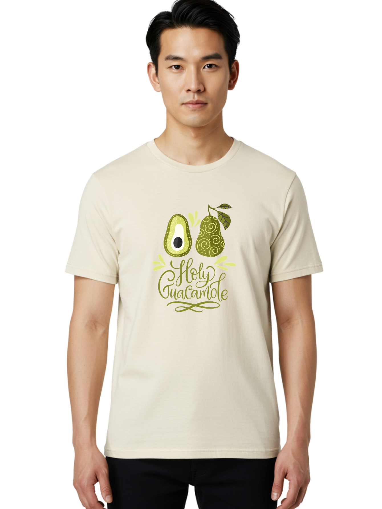 Holy-Guacamole Men'S Graphic Tee, 100% Cotton, Comfortable Casual Summer Wear, Machine Washable, Avocado Illustration, Guacamole Recipe, Healthy Eating, Food Art, Creative Typography, Decorative Leaves, Vibrant Colors, Culinary Design - Aaa254