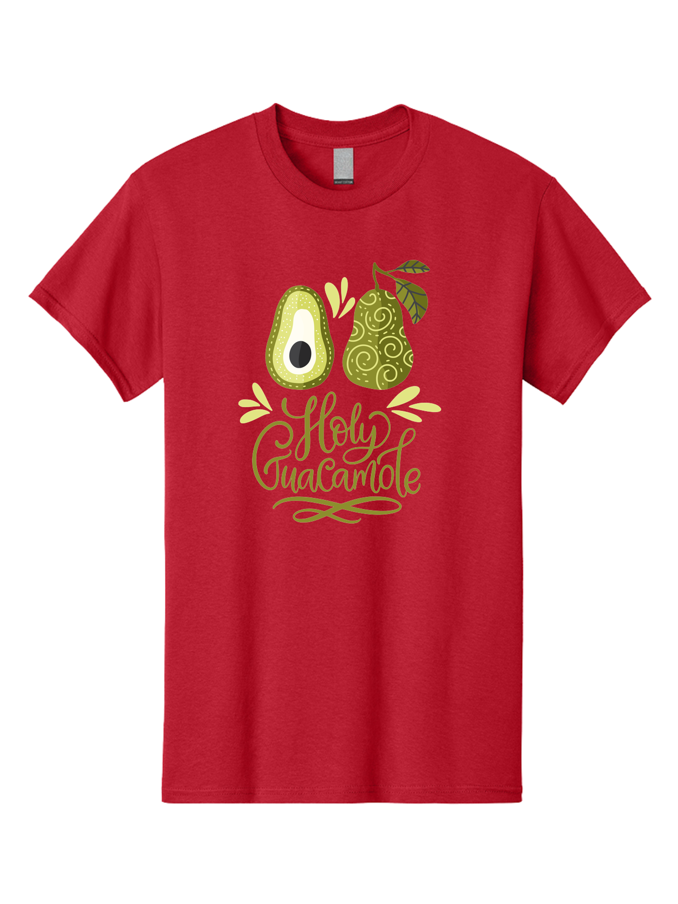 Holy-Guacamole Men'S Graphic Tee, 100% Cotton, Comfortable Casual Summer Wear, Machine Washable, Avocado Illustration, Guacamole Recipe, Healthy Eating, Food Art, Creative Typography, Decorative Leaves, Vibrant Colors, Culinary Design - Aaa254