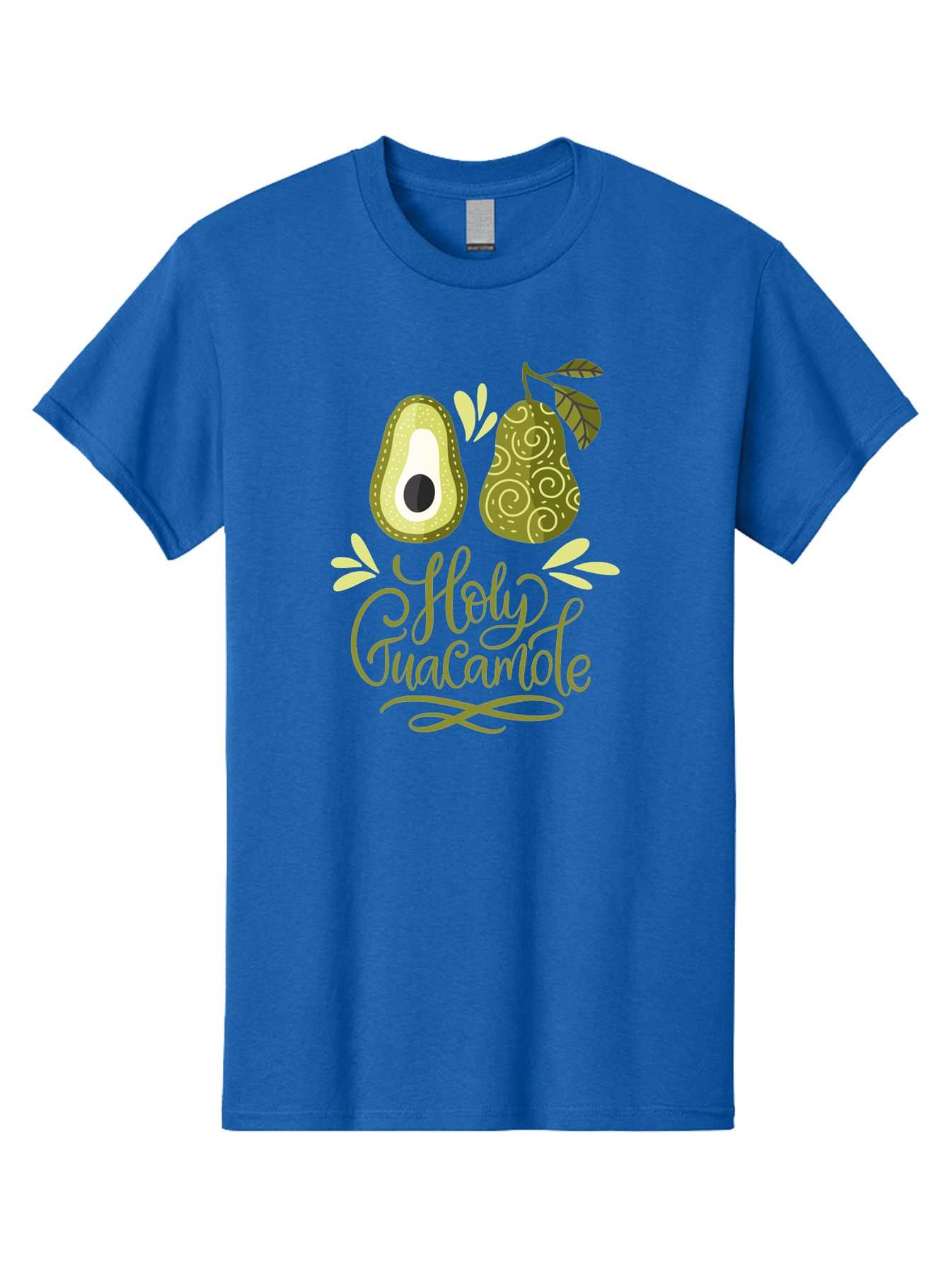 Holy-Guacamole Men'S Graphic Tee, 100% Cotton, Comfortable Casual Summer Wear, Machine Washable, Avocado Illustration, Guacamole Recipe, Healthy Eating, Food Art, Creative Typography, Decorative Leaves, Vibrant Colors, Culinary Design - Aaa254