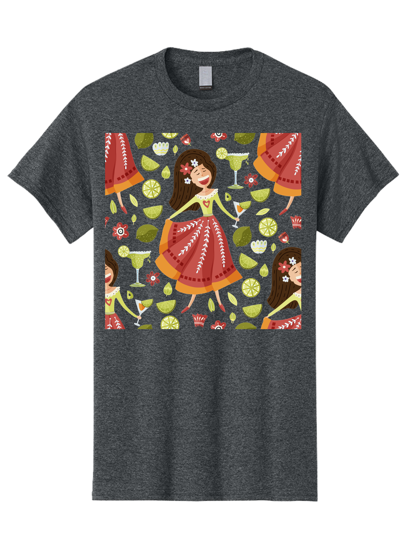 Hula-Girl Men'S Graphic Tee, 100% Cotton, Comfortable Casual Summer Wear, Machine Washable, Hula Girl, Hawaiian Dance, Margarita Cocktails, Citrus Fruits, Floral Patterns, Tropical Leaves, Dancing Woman, Festive Atmosphere, Joyful Moments, - Aaa255