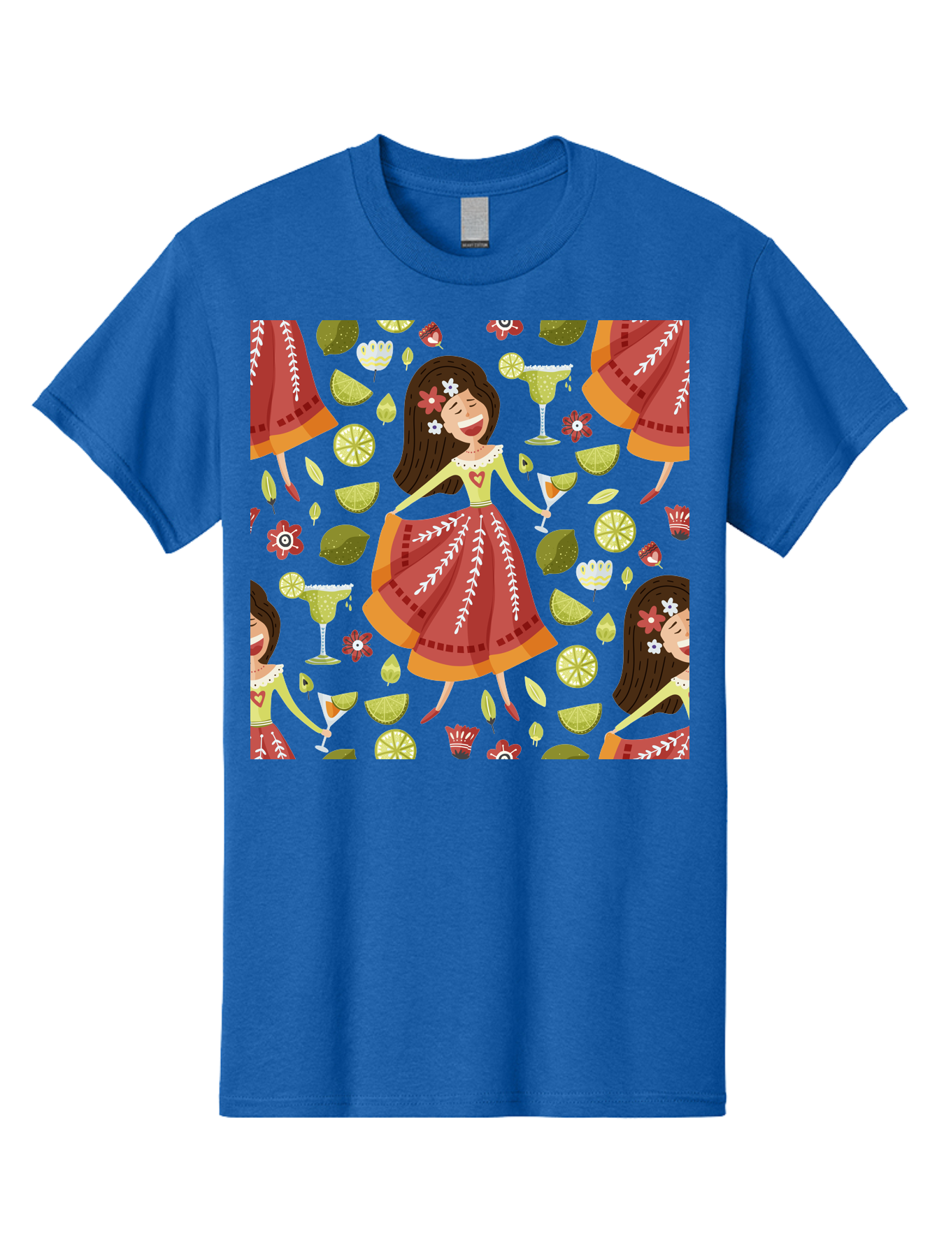 Hula-Girl Men'S Graphic Tee, 100% Cotton, Comfortable Casual Summer Wear, Machine Washable, Hula Girl, Hawaiian Dance, Margarita Cocktails, Citrus Fruits, Floral Patterns, Tropical Leaves, Dancing Woman, Festive Atmosphere, Joyful Moments, - Aaa255