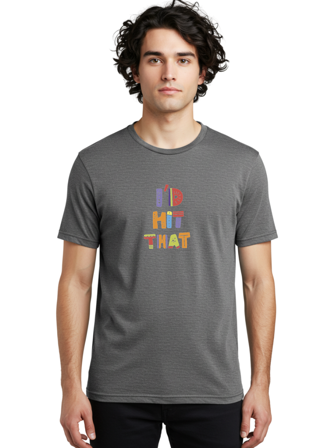 I-D-Hit-That-1 Men'S Graphic Tee, 100% Cotton, Comfortable Casual Summer Wear, Machine Washable, Colorful Lettering, Bold Typography, Funky Font, Playful Vibe, Quirky Humor, Multicolored Text, Eye-Catching Design - Aaa256
