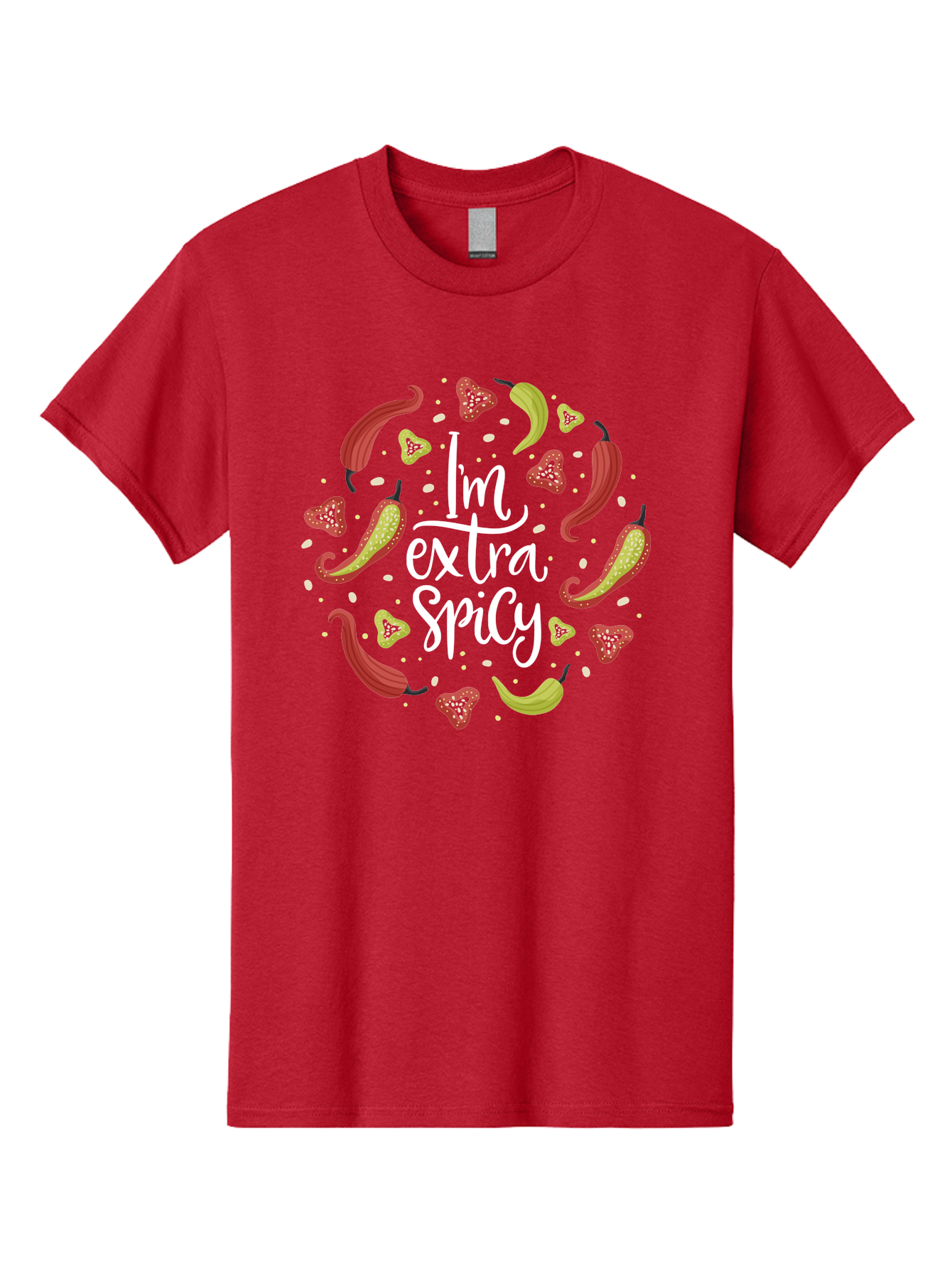 I-M-Extra-Spicy-1 Men'S Graphic Tee, 100% Cotton, Comfortable Casual Summer Wear, Machine Washable, Spicy Food, Hot Peppers, Chili Peppers, Strawberries, Flavorful Cuisine, Bold Flavors, Spicy Personality, Fun Design - Aaa258