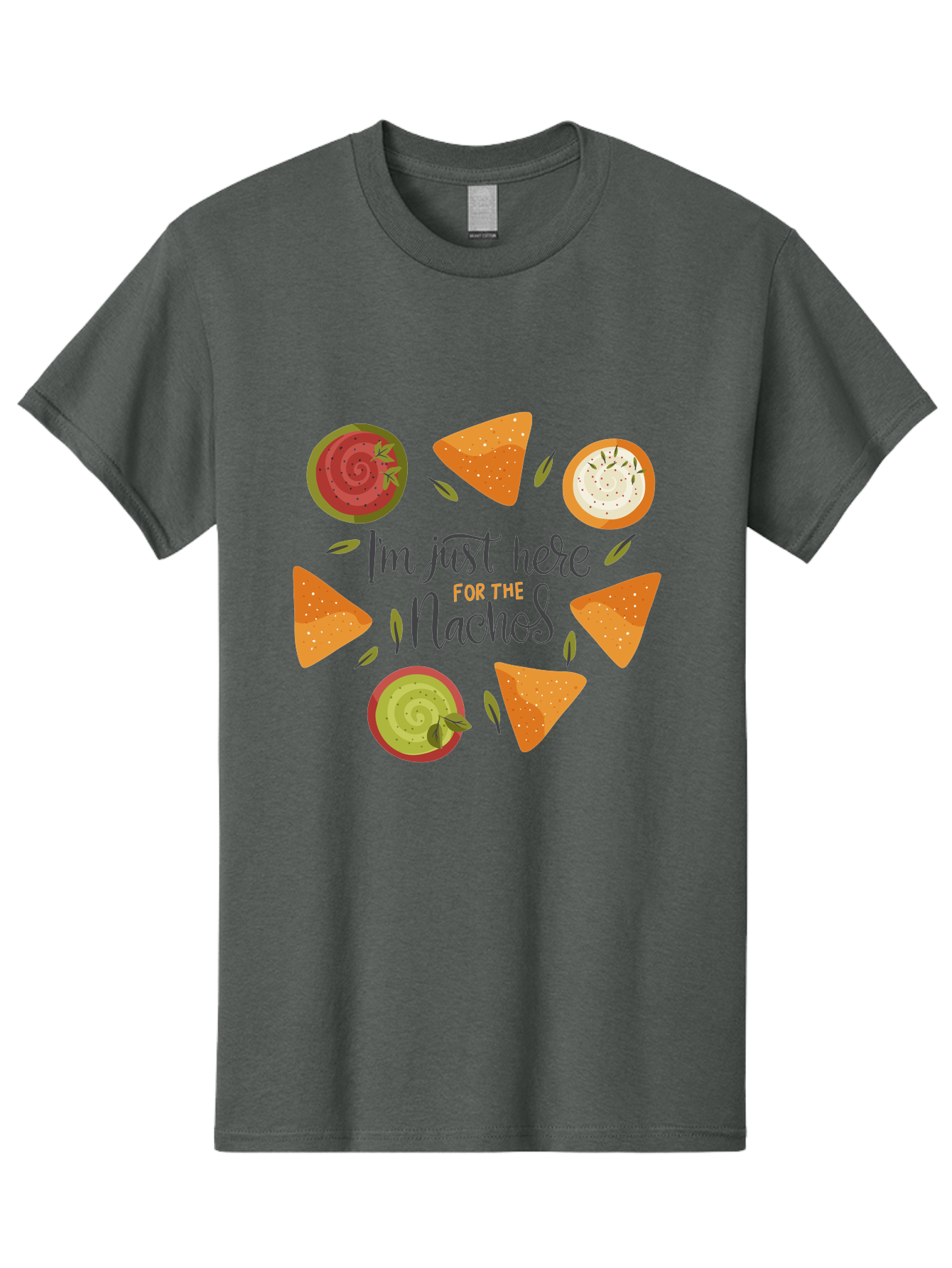 I-M-Just-Here-For-The-Nachos-1 Men'S Graphic Tee, 100% Cotton, Comfortable Casual Summer Wear, Machine Washable, Nachos, Dips, Salsa, Guacamole, Queso, Tortilla Chips, Snack Time, Mexican Food, Party Food, Nacho Cheese, Appetizer - Aaa262