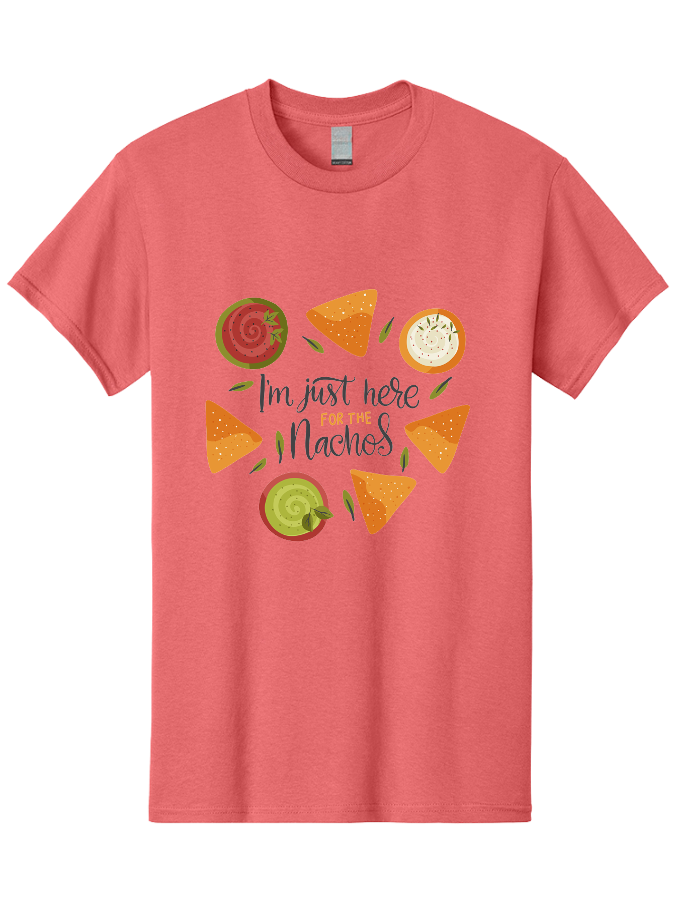 I-M-Just-Here-For-The-Nachos-1 Men'S Graphic Tee, 100% Cotton, Comfortable Casual Summer Wear, Machine Washable, Nachos, Dips, Salsa, Guacamole, Queso, Tortilla Chips, Snack Time, Mexican Food, Party Food, Nacho Cheese, Appetizer - Aaa262