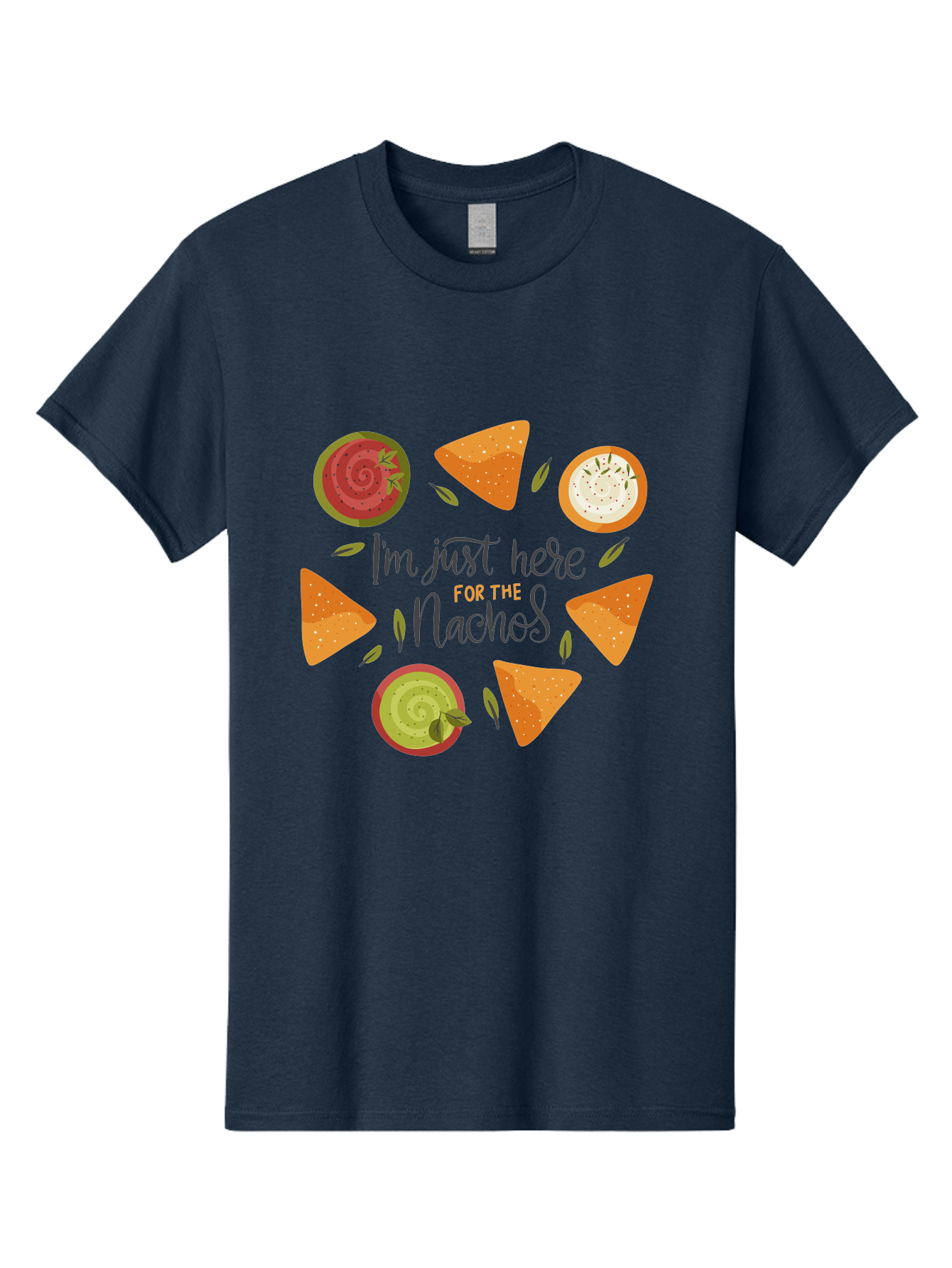 I-M-Just-Here-For-The-Nachos-1 Men'S Graphic Tee, 100% Cotton, Comfortable Casual Summer Wear, Machine Washable, Nachos, Dips, Salsa, Guacamole, Queso, Tortilla Chips, Snack Time, Mexican Food, Party Food, Nacho Cheese, Appetizer - Aaa262