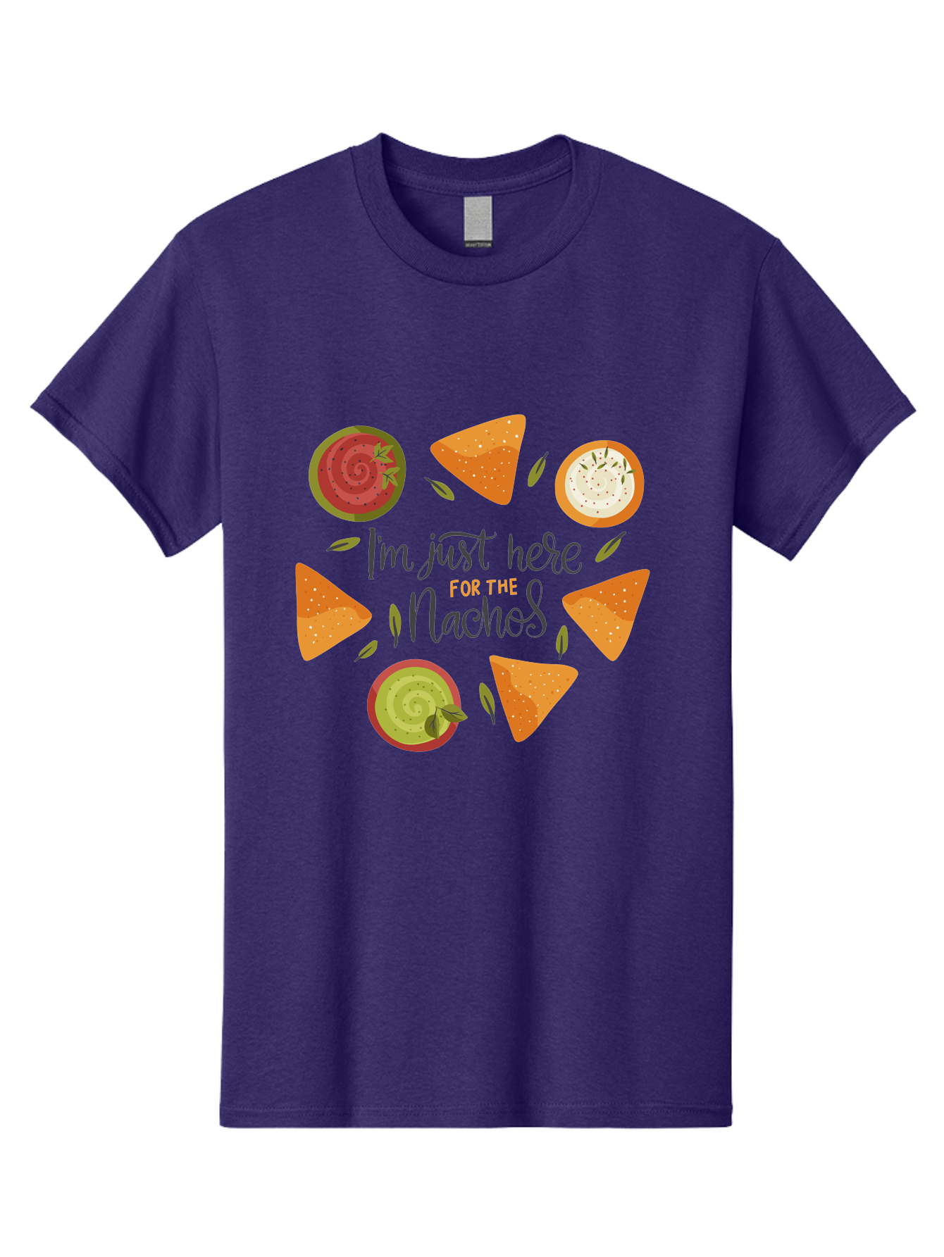 I-M-Just-Here-For-The-Nachos-1 Men'S Graphic Tee, 100% Cotton, Comfortable Casual Summer Wear, Machine Washable, Nachos, Dips, Salsa, Guacamole, Queso, Tortilla Chips, Snack Time, Mexican Food, Party Food, Nacho Cheese, Appetizer - Aaa262