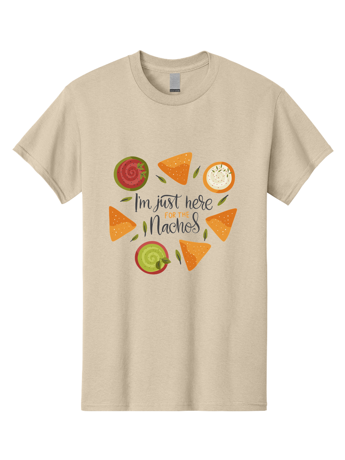 I-M-Just-Here-For-The-Nachos-1 Men'S Graphic Tee, 100% Cotton, Comfortable Casual Summer Wear, Machine Washable, Nachos, Dips, Salsa, Guacamole, Queso, Tortilla Chips, Snack Time, Mexican Food, Party Food, Nacho Cheese, Appetizer - Aaa262