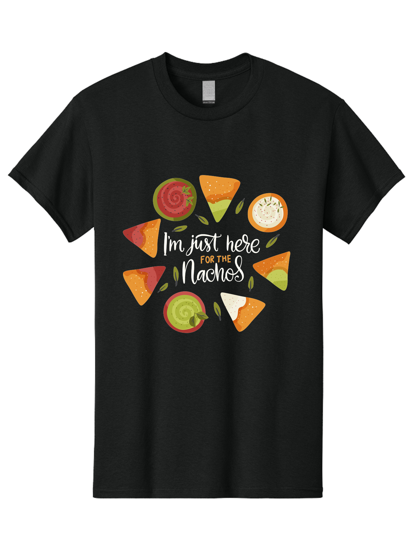 I-M-Just-Here-For-The-Nachos Men'S Graphic Tee, 100% Cotton, Comfortable Casual Summer Wear, Machine Washable, Nachos, Tortilla Chips, Dips, Salsa, Guacamole, Mexican Food, Snack Time, Party Food, Appetizer, Finger Food, Delicious - Aaa265