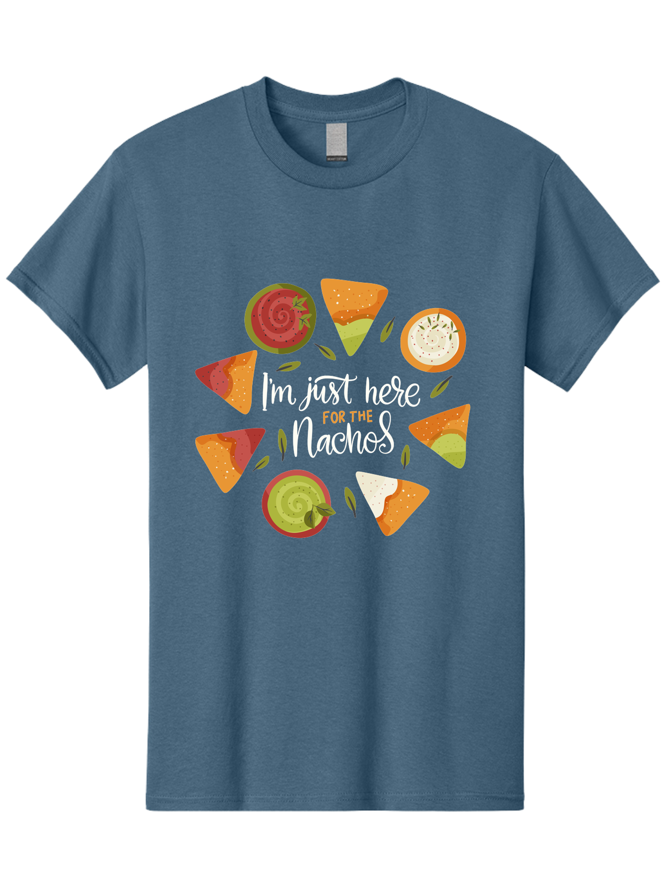 I-M-Just-Here-For-The-Nachos Men'S Graphic Tee, 100% Cotton, Comfortable Casual Summer Wear, Machine Washable, Nachos, Tortilla Chips, Dips, Salsa, Guacamole, Mexican Food, Snack Time, Party Food, Appetizer, Finger Food, Delicious - Aaa265