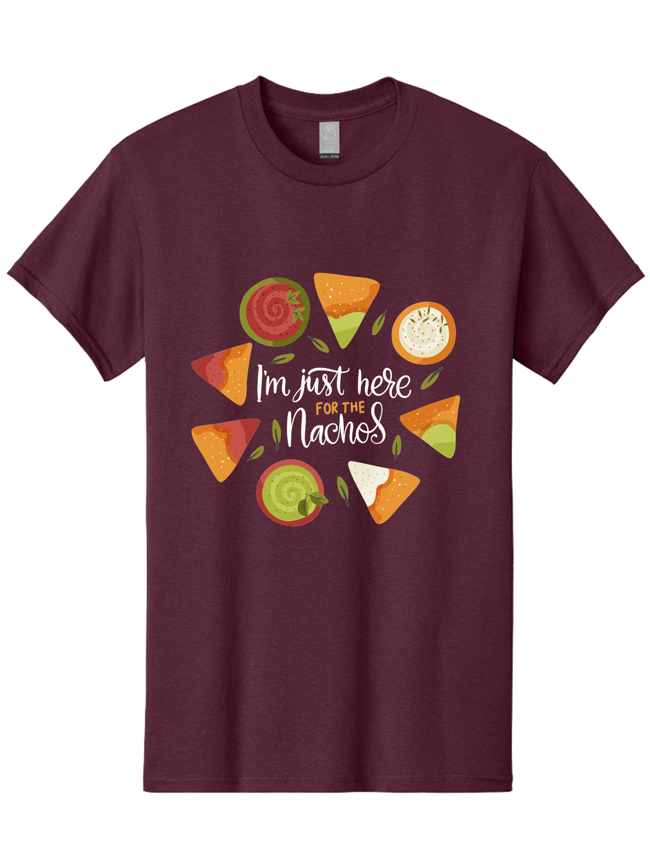 I-M-Just-Here-For-The-Nachos Men'S Graphic Tee, 100% Cotton, Comfortable Casual Summer Wear, Machine Washable, Nachos, Tortilla Chips, Dips, Salsa, Guacamole, Mexican Food, Snack Time, Party Food, Appetizer, Finger Food, Delicious - Aaa265