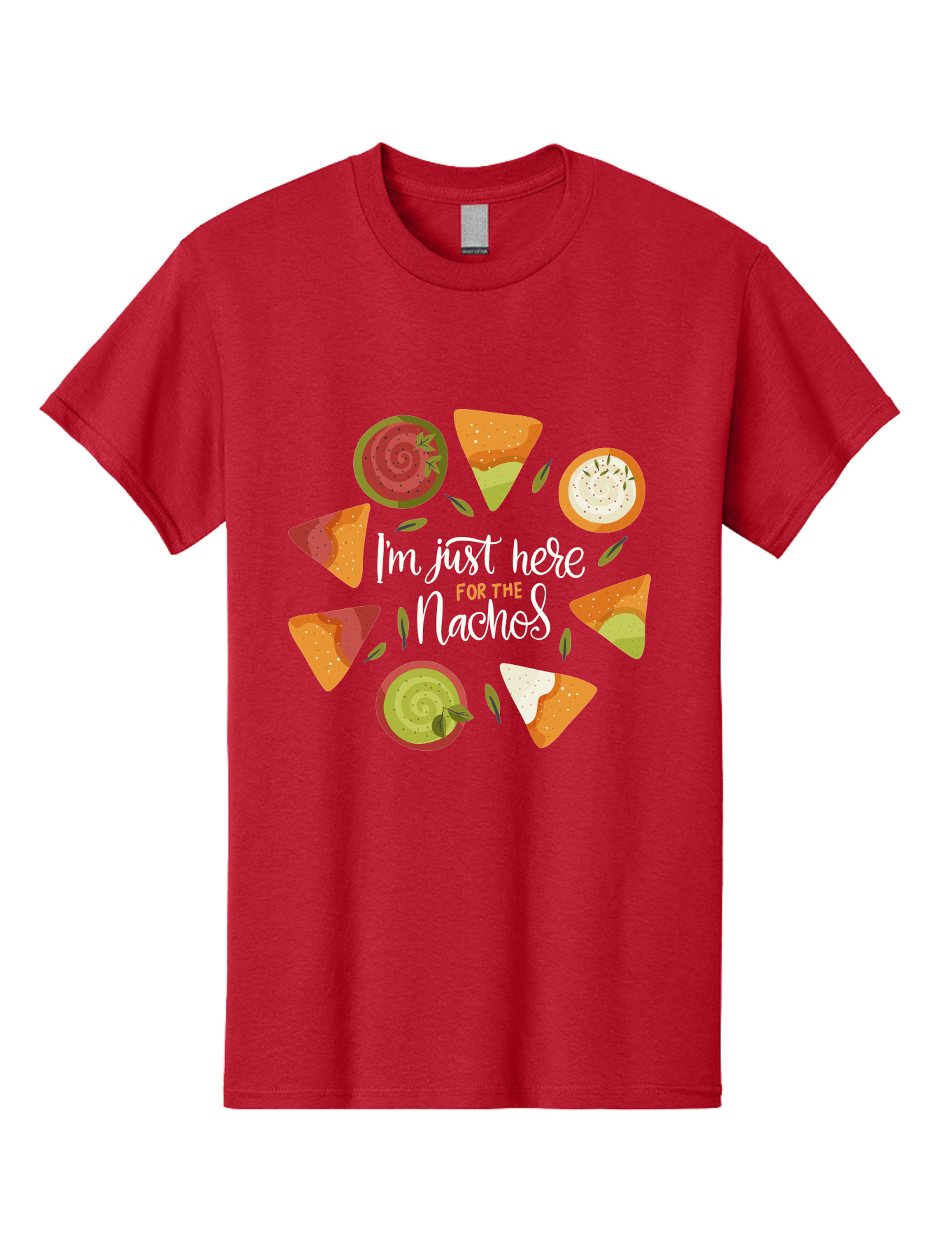 I-M-Just-Here-For-The-Nachos Men'S Graphic Tee, 100% Cotton, Comfortable Casual Summer Wear, Machine Washable, Nachos, Tortilla Chips, Dips, Salsa, Guacamole, Mexican Food, Snack Time, Party Food, Appetizer, Finger Food, Delicious - Aaa265