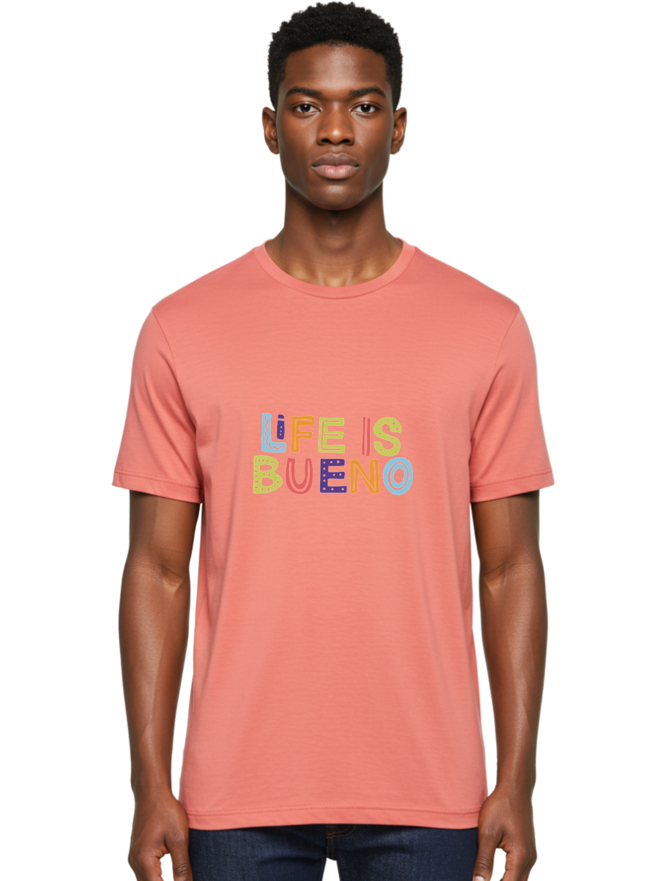 colorful typography, inspirational quote, life is bueno, positive vibes, motivational phrase, good times, happiness, text graphic, vibrant letters