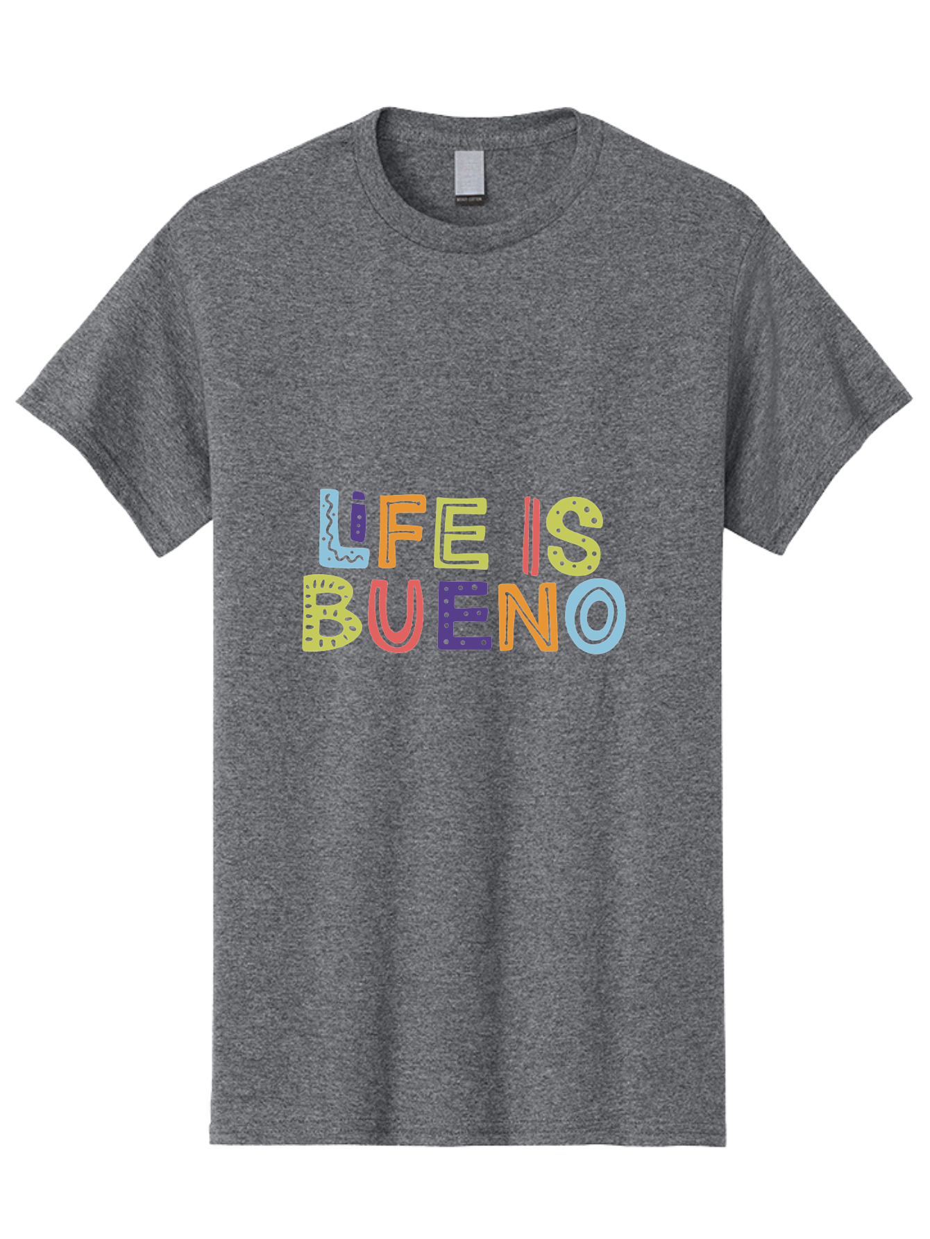 colorful typography, inspirational quote, life is bueno, positive vibes, motivational phrase, good times, happiness, text graphic, vibrant letters