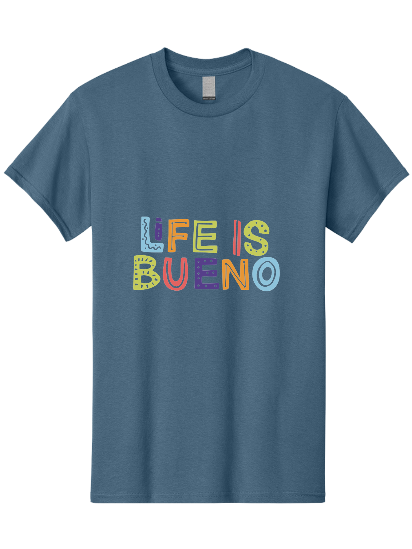 colorful typography, inspirational quote, life is bueno, positive vibes, motivational phrase, good times, happiness, text graphic, vibrant letters
