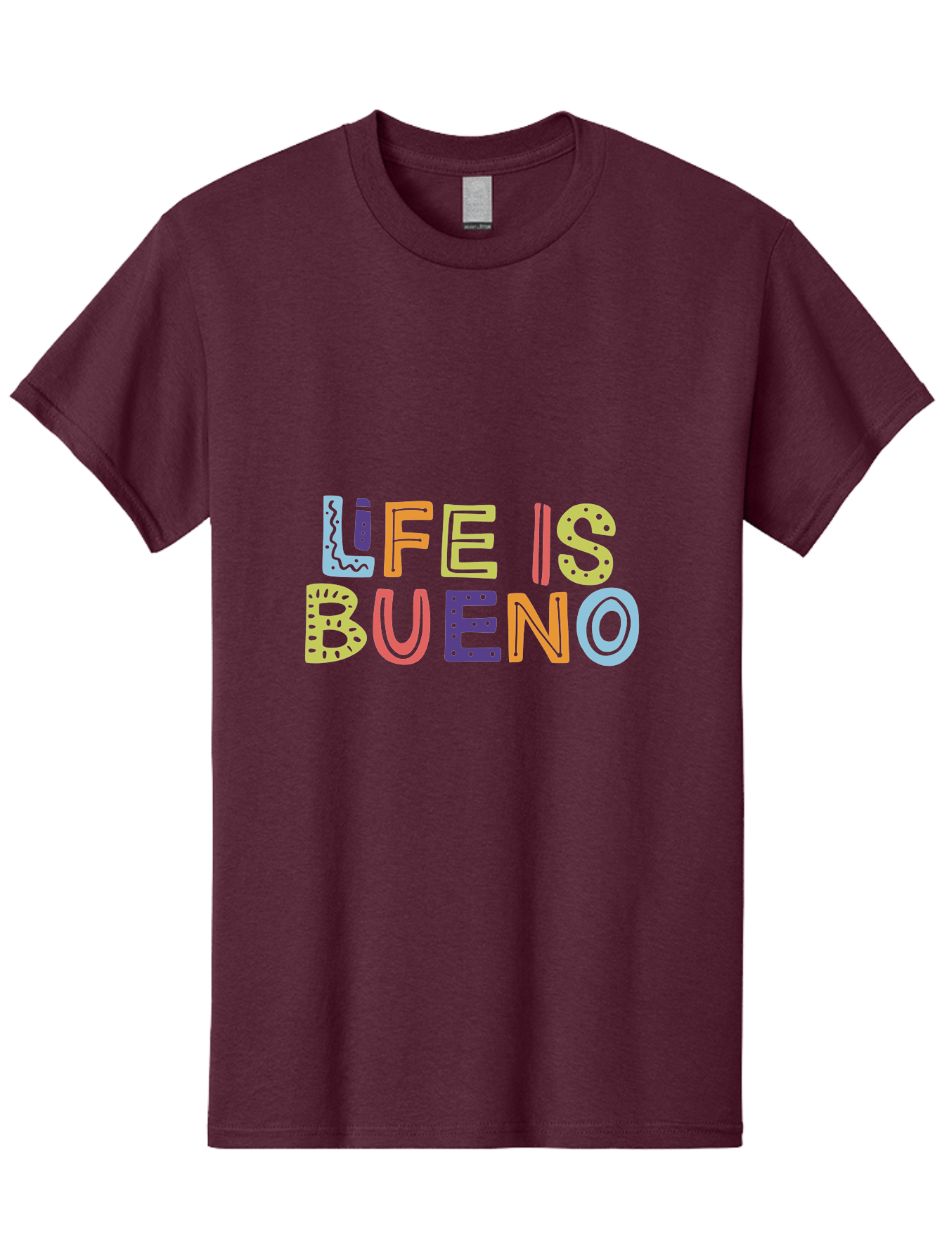 colorful typography, inspirational quote, life is bueno, positive vibes, motivational phrase, good times, happiness, text graphic, vibrant letters