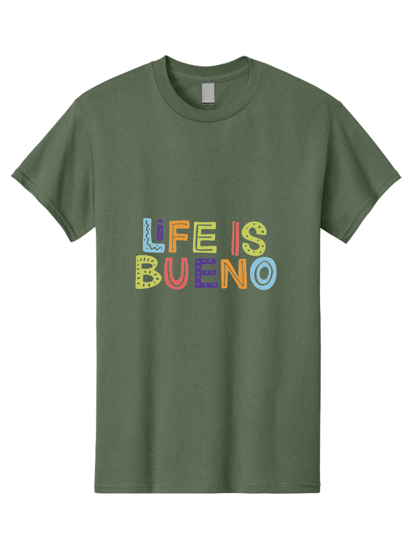 Life-Is-Bueno-2 Men'S Graphic Tee, 100% Cotton, Comfortable Casual Summer Wear, Machine Washable, Colorful Typography, Inspirational Quote, Life Is Bueno, Positive Vibes, Motivational Phrase, Good Times, Happiness, Text Graphic, - Aaa270