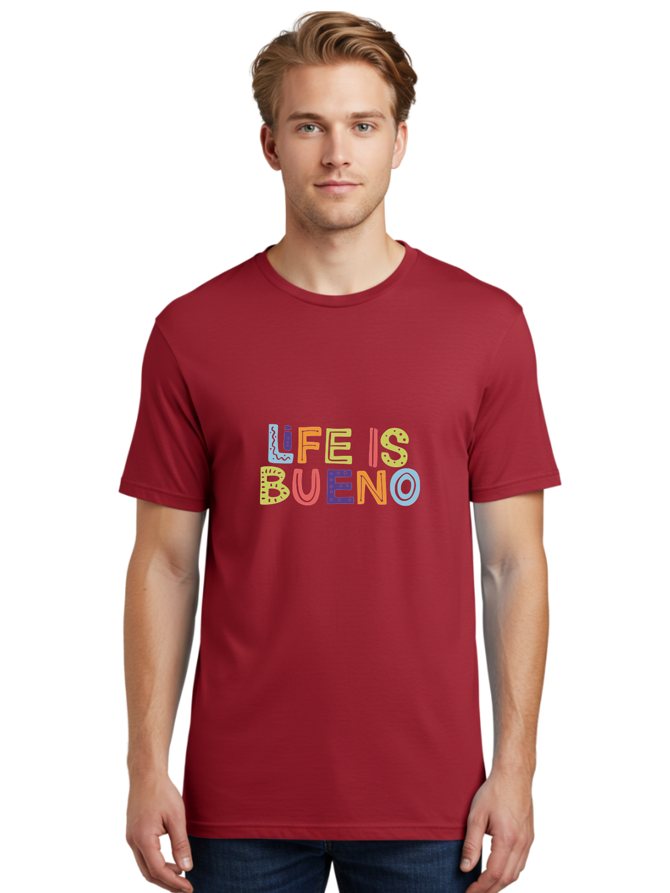colorful typography, inspirational quote, life is bueno, positive vibes, motivational phrase, good times, happiness, text graphic, vibrant letters