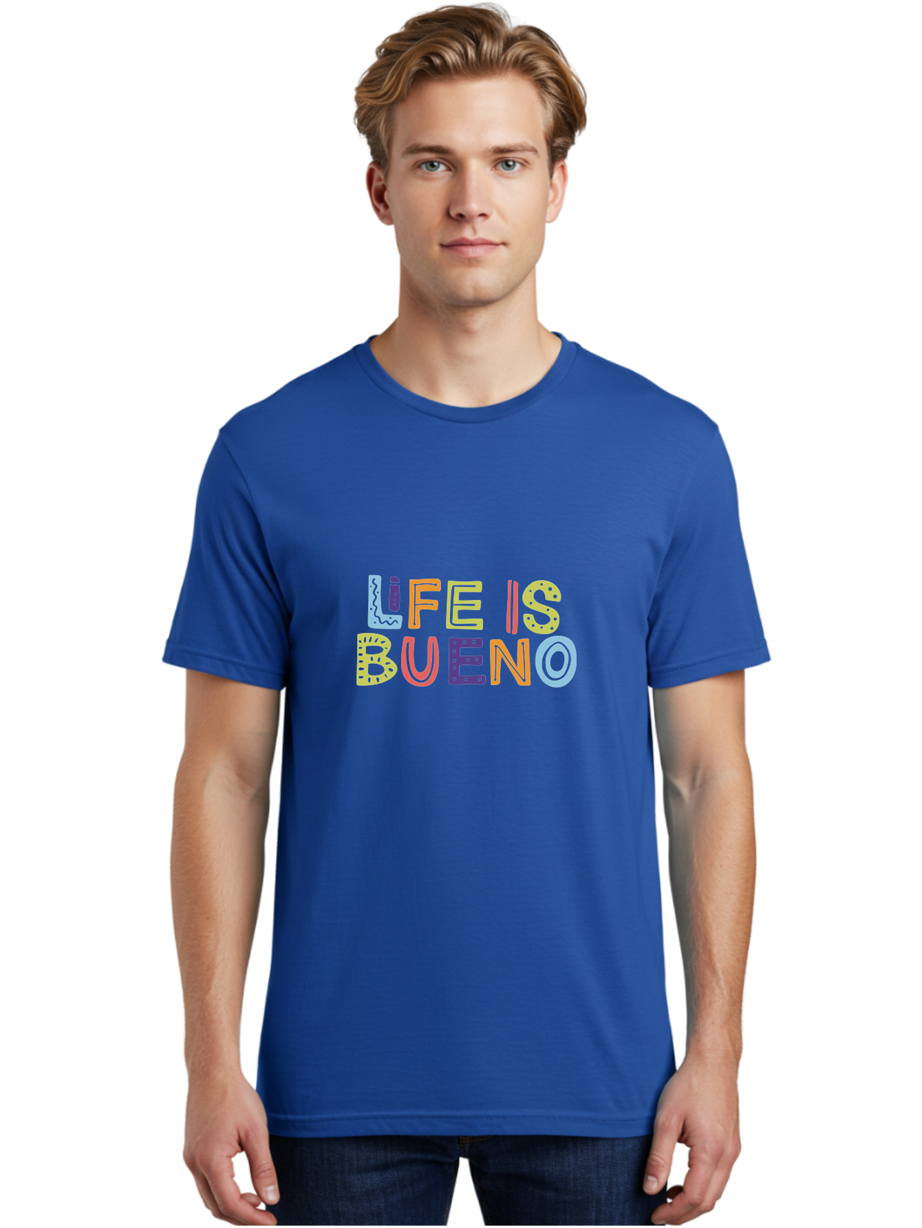 Life-Is-Bueno-2 Men'S Graphic Tee, 100% Cotton, Comfortable Casual Summer Wear, Machine Washable, Colorful Typography, Inspirational Quote, Life Is Bueno, Positive Vibes, Motivational Phrase, Good Times, Happiness, Text Graphic, - Aaa270