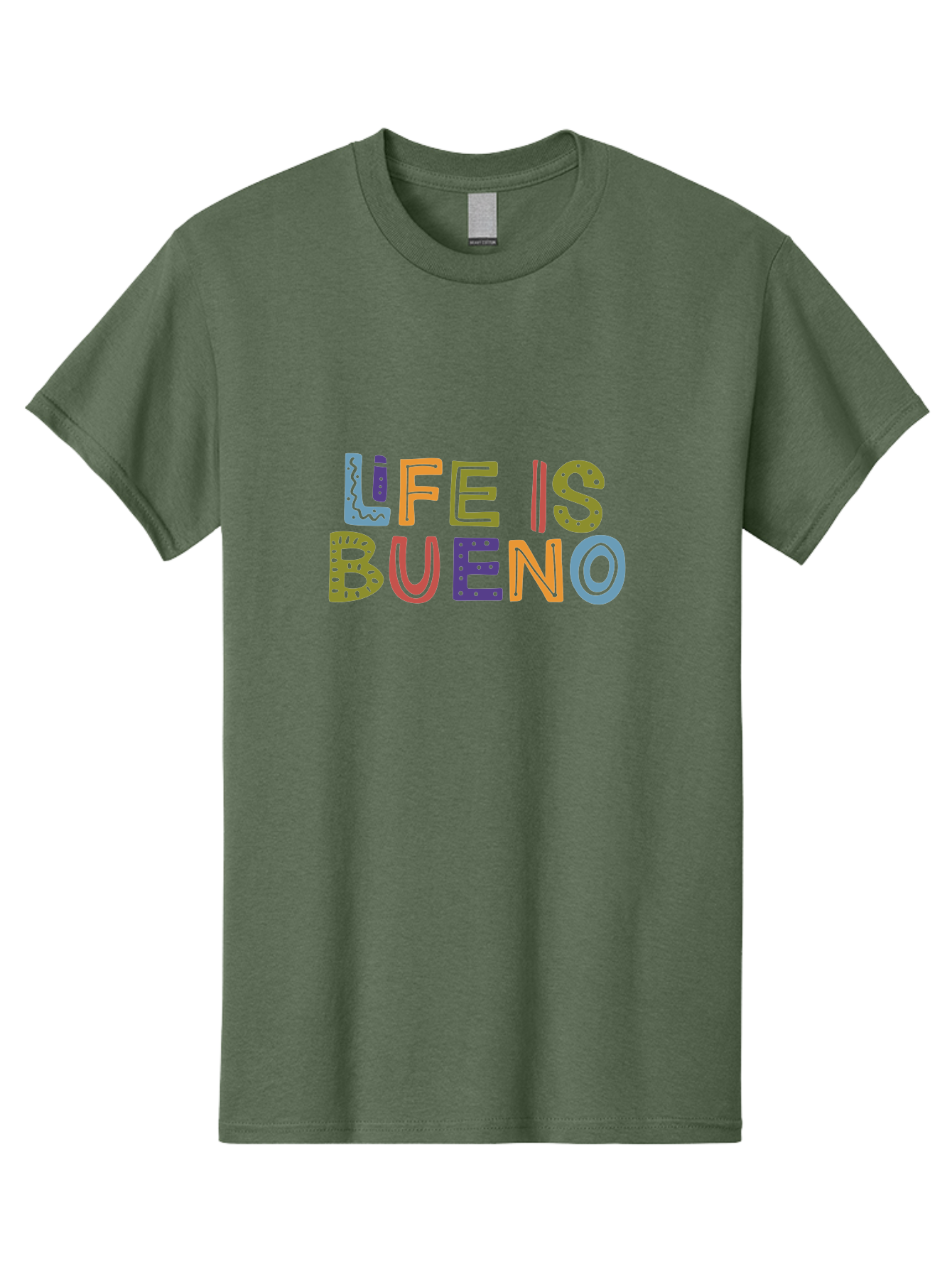 Life-Is-Bueno-3 Men'S Graphic Tee, 100% Cotton, Comfortable Casual Summer Wear, Machine Washable, Multicolored Lettering, Inspirational Quote, Motivational Phrase, Colorful Typography, Positive Vibes, Happiness, Life Is Bueno - Aaa271