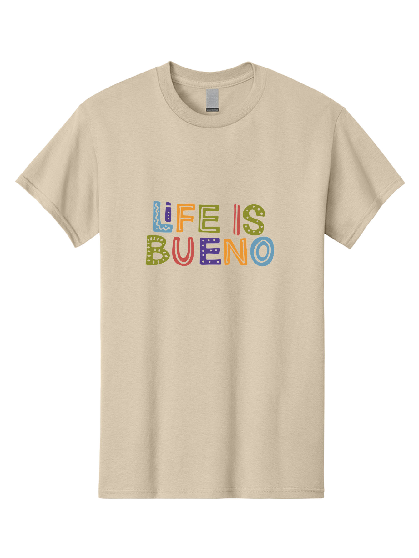 Life-Is-Bueno-3 Men'S Graphic Tee, 100% Cotton, Comfortable Casual Summer Wear, Machine Washable, Multicolored Lettering, Inspirational Quote, Motivational Phrase, Colorful Typography, Positive Vibes, Happiness, Life Is Bueno - Aaa271