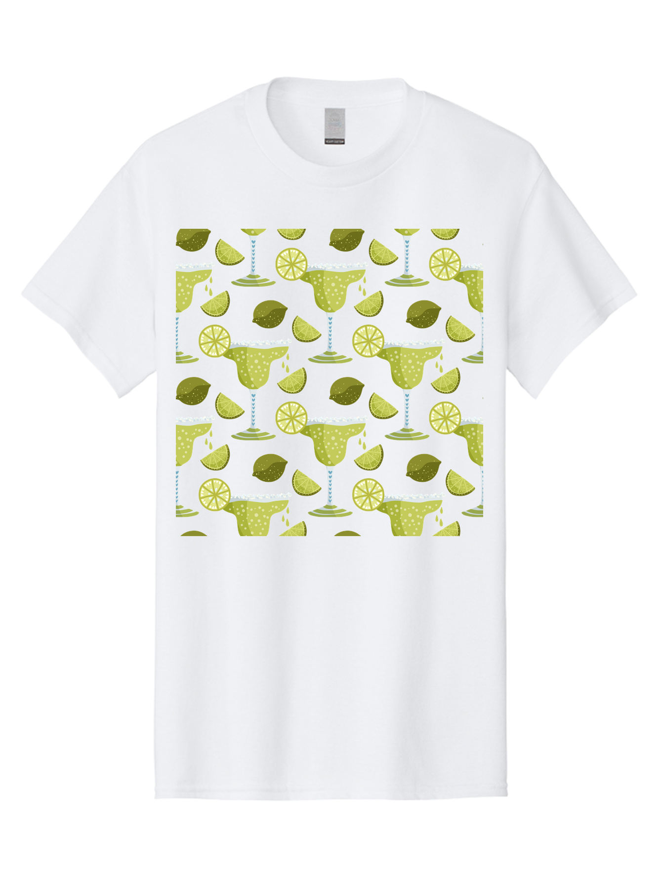 Margarita-Glasses-Lime-Wedges Men'S Graphic Tee, 100% Cotton, Comfortable Casual Summer Wear, Machine Washable, Margarita Glasses, Cocktail Glasses, Yellow Polka Dots, Salt Rims, Lime Wedges, Citrus Slices, Festive Patterns, - Aaa277