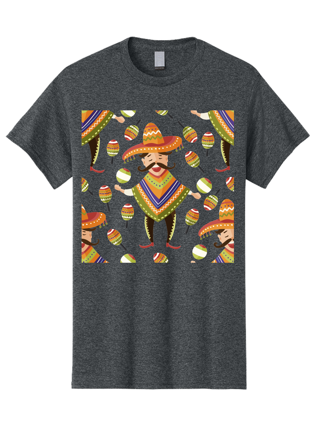 Mariachi-Pattern Men'S Graphic Tee, 100% Cotton, Comfortable Casual Summer Wear, Machine Washable, Mexican Mariachi, Colorful Sombrero, Traditional Clothing, Maracas, Festive Atmosphere, Lively Music, Vibrant Colors, Cultural Heritage, - Aaa278